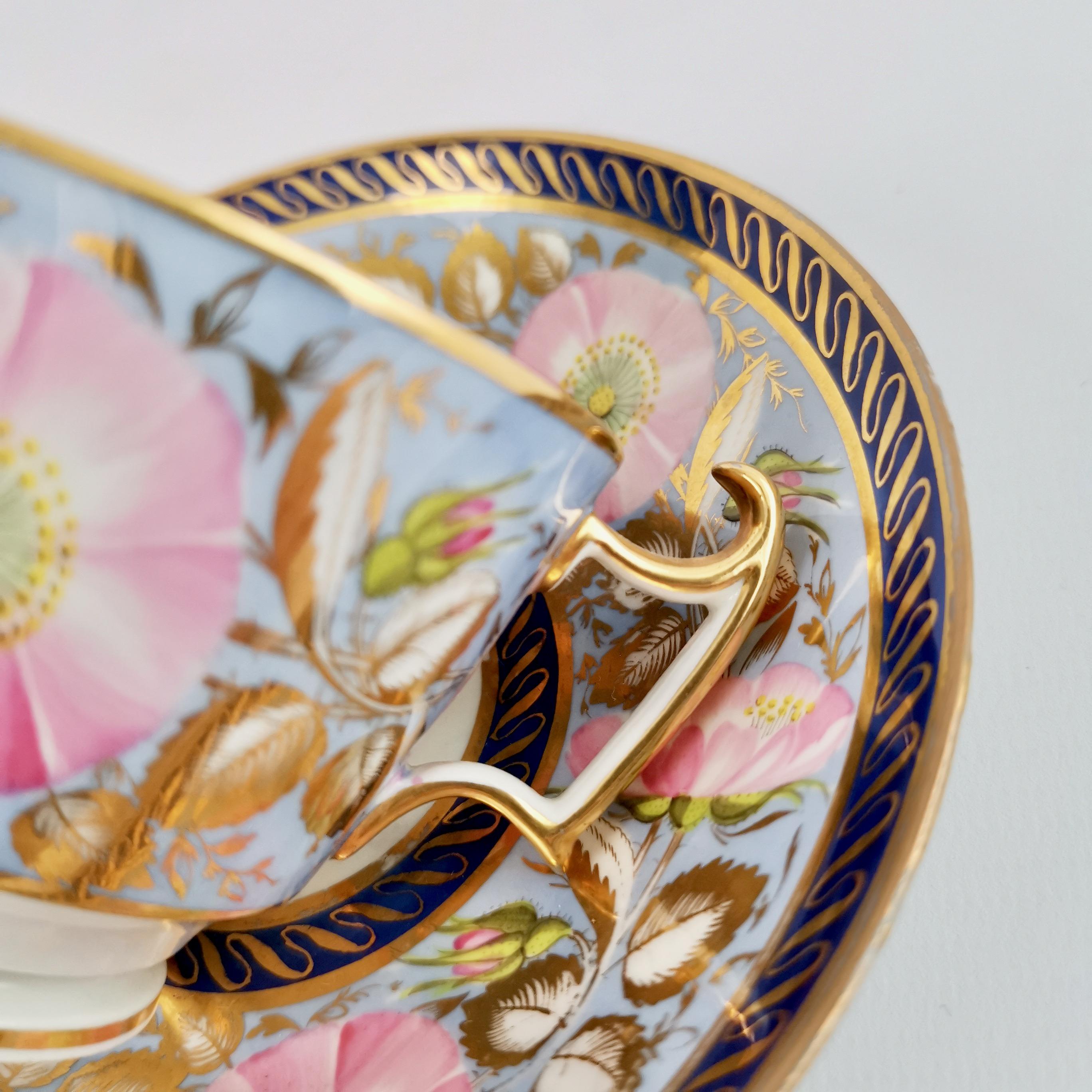 Anstice Horton & Rose Coffee Cup, Periwinkle and Pink Roses, Regency ca 1812 In Good Condition In London, GB