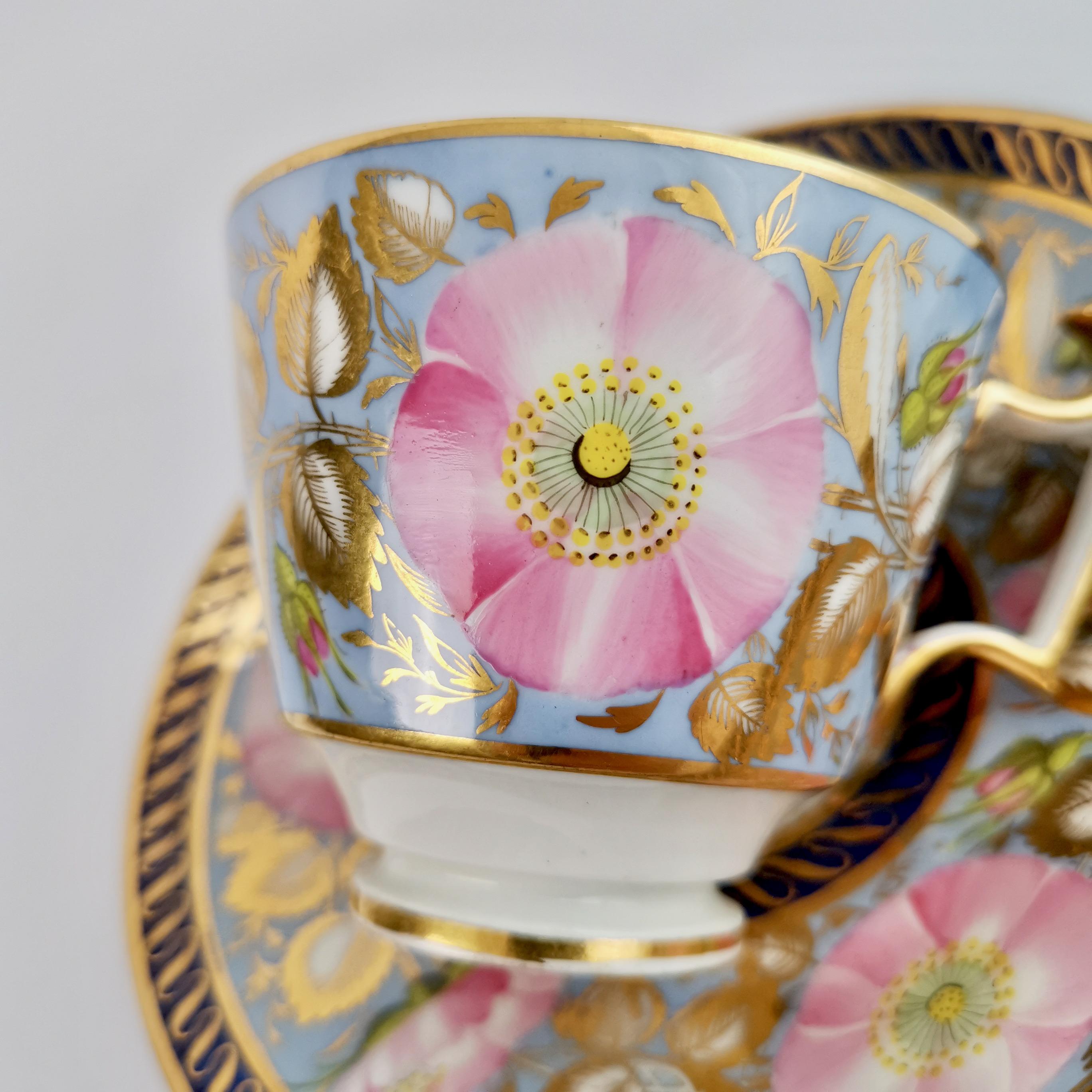 Early 19th Century Anstice Horton & Rose Coffee Cup, Periwinkle and Pink Roses, Regency ca 1812