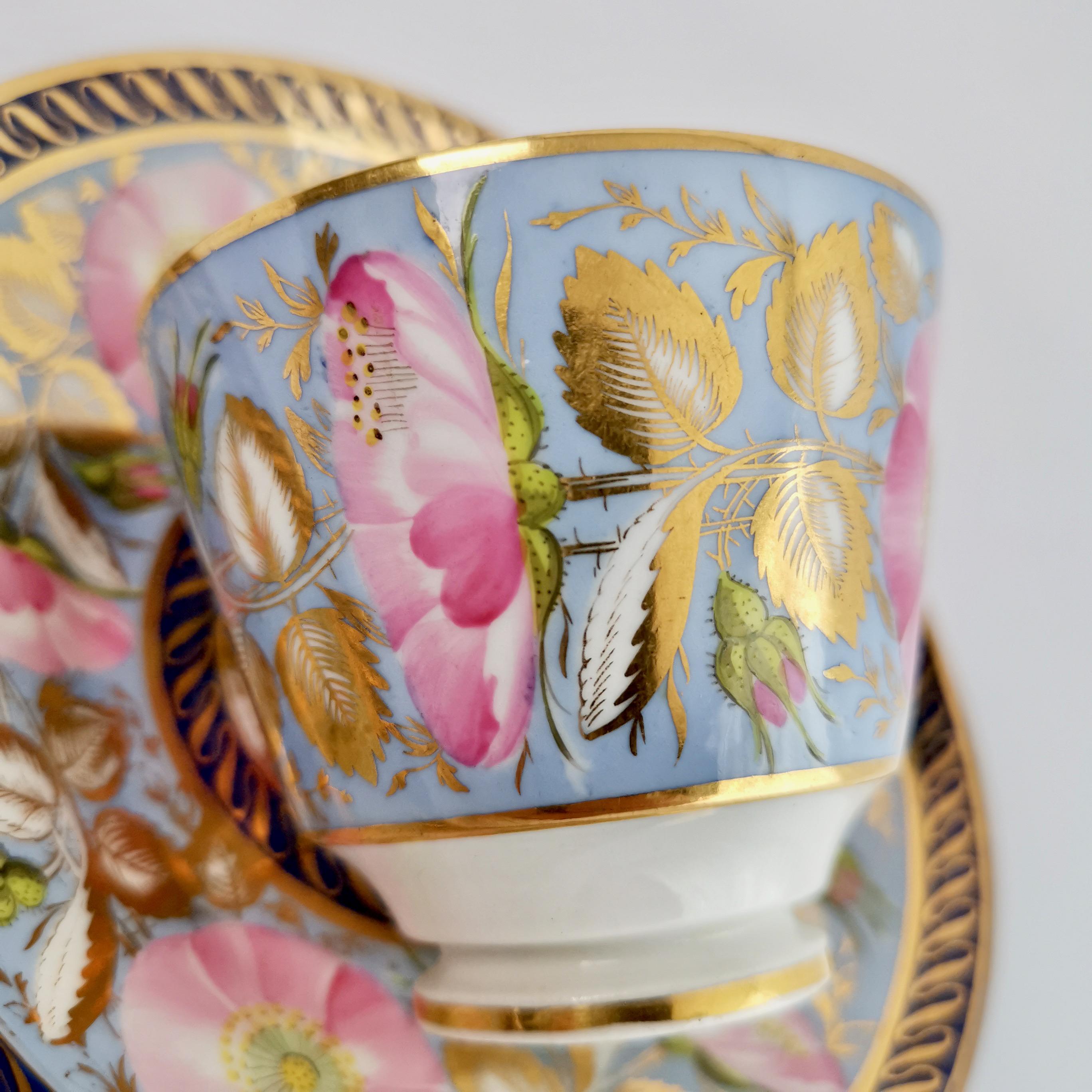 Porcelain Anstice Horton & Rose Coffee Cup, Periwinkle and Pink Roses, Regency ca 1812