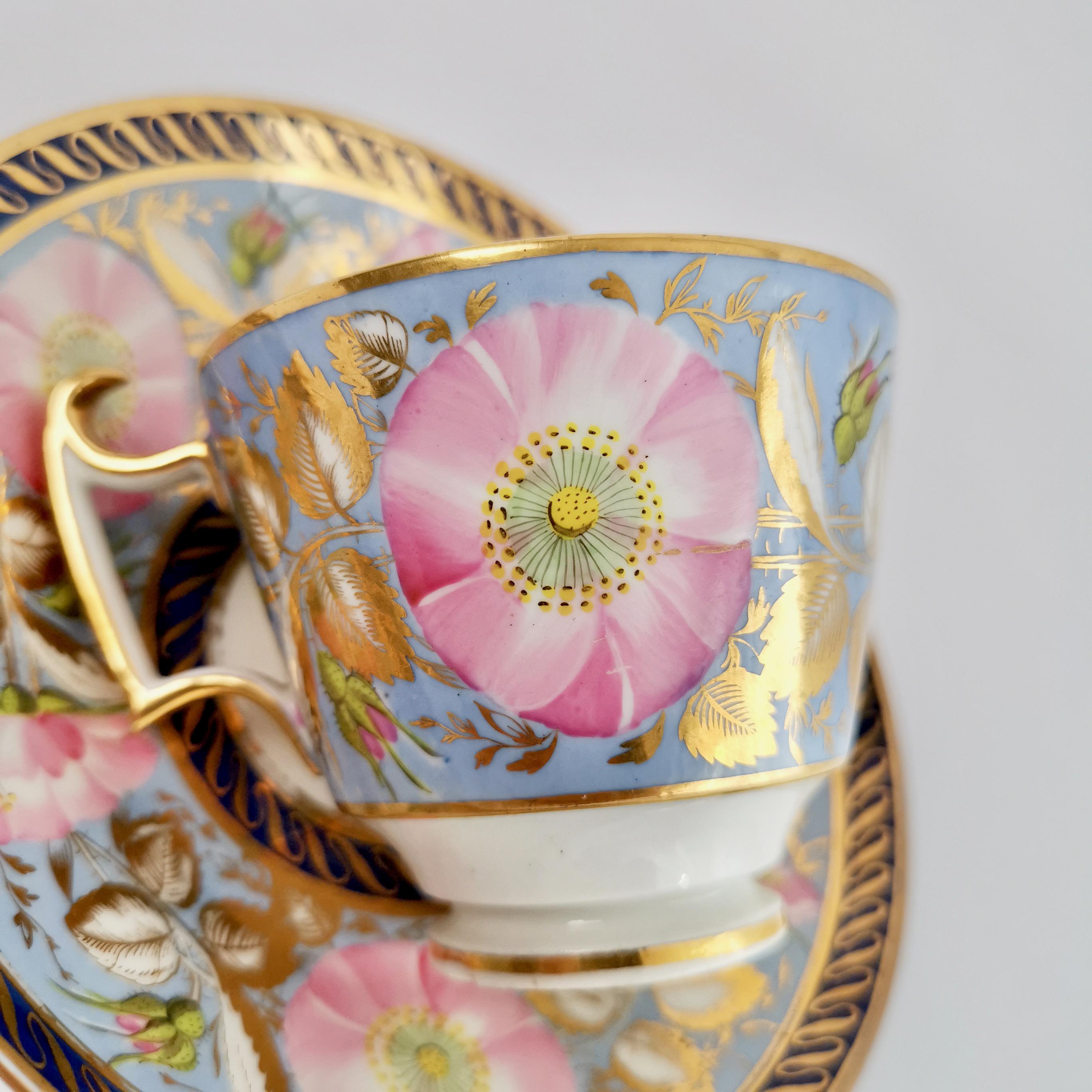 Anstice Horton & Rose Coffee Cup, Periwinkle and Pink Roses, Regency ca 1812 1