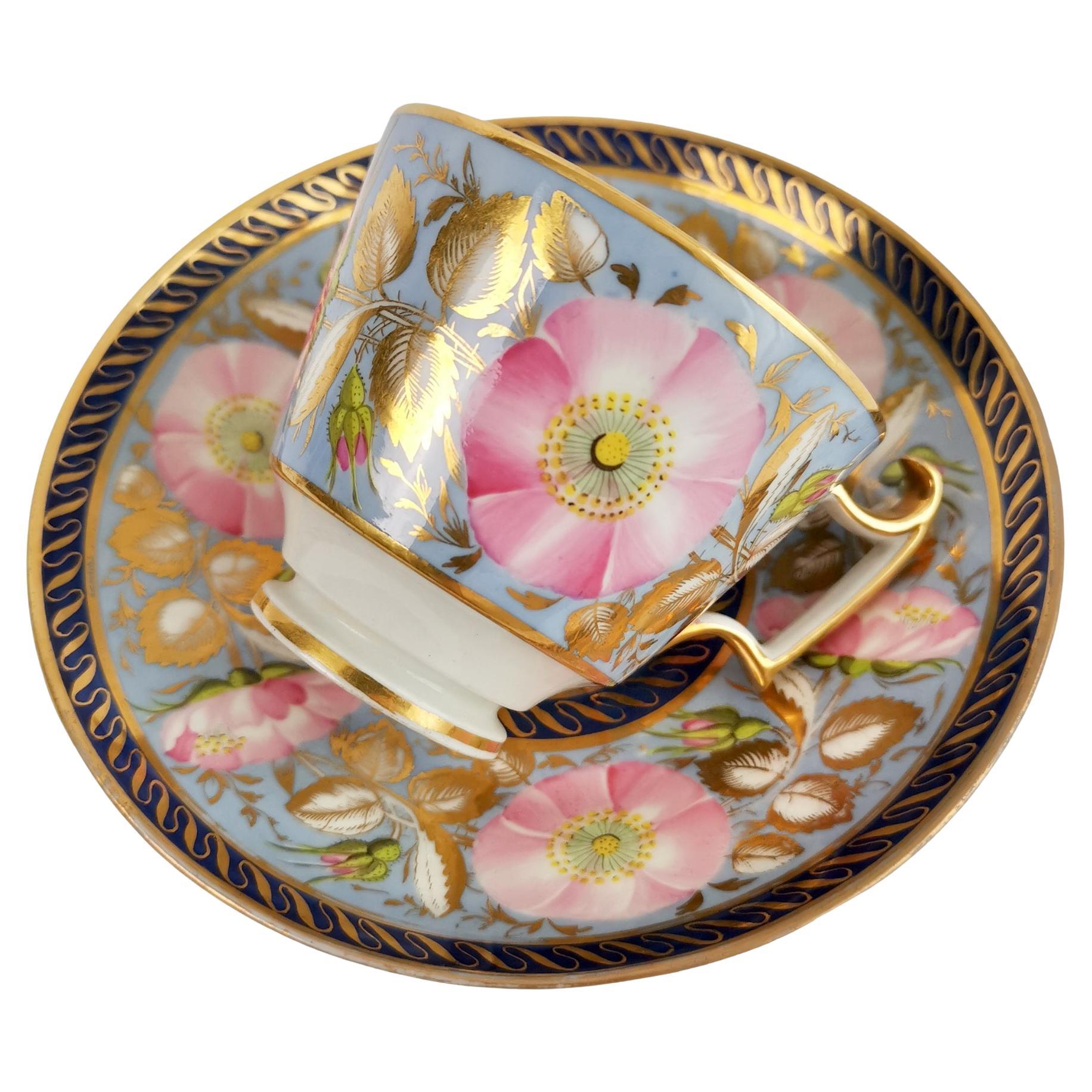 Anstice Horton & Rose Coffee Cup, Periwinkle and Pink Roses, Regency ca 1812