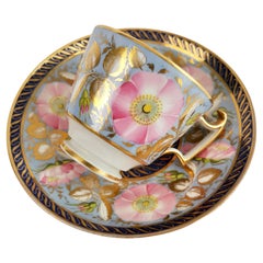 Antique Anstice Horton & Rose Coffee Cup, Periwinkle and Pink Roses, Regency ca 1812