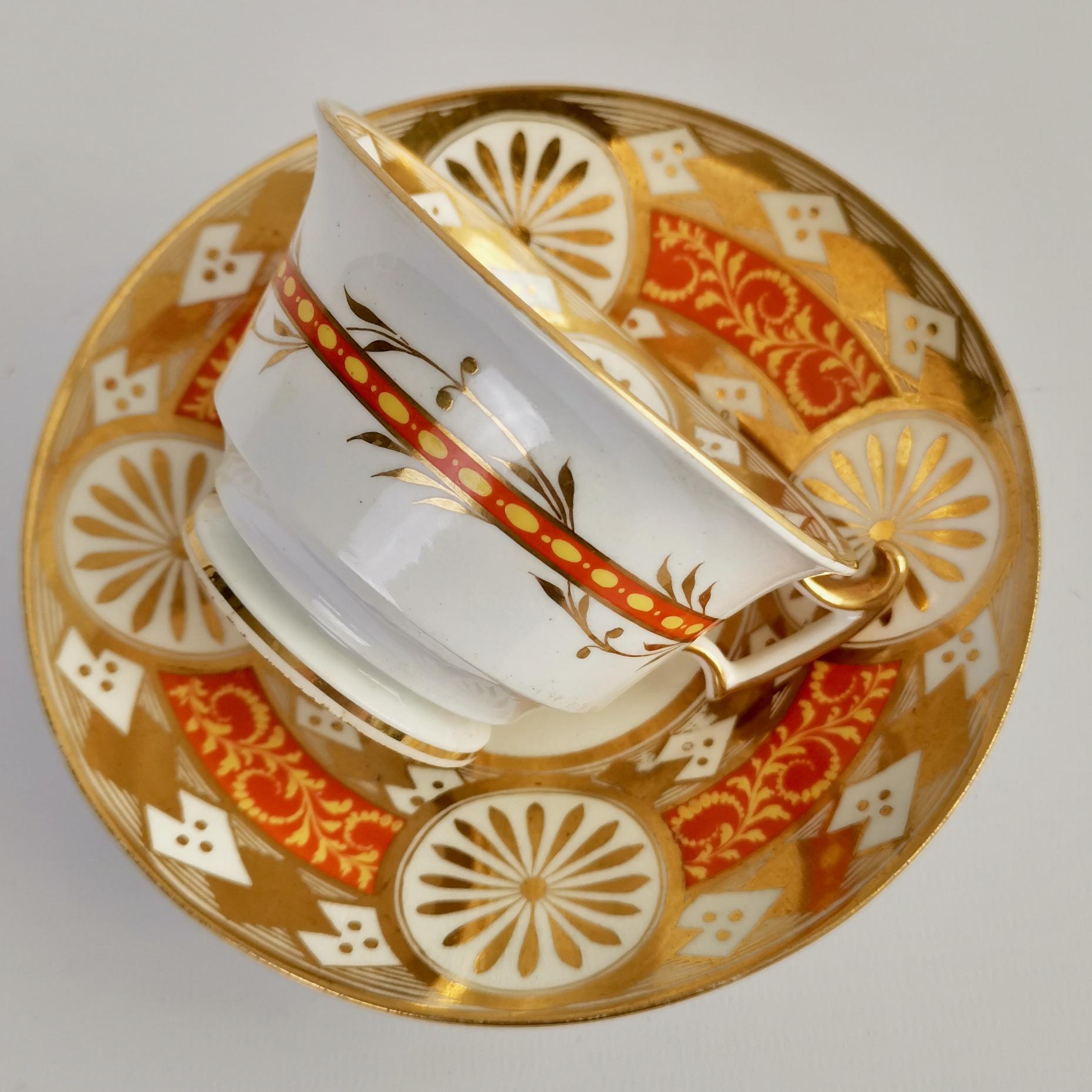 Anstice, Horton & Rose Teacup, Geometric Gilt, Yellow and Red, Regency In Good Condition In London, GB