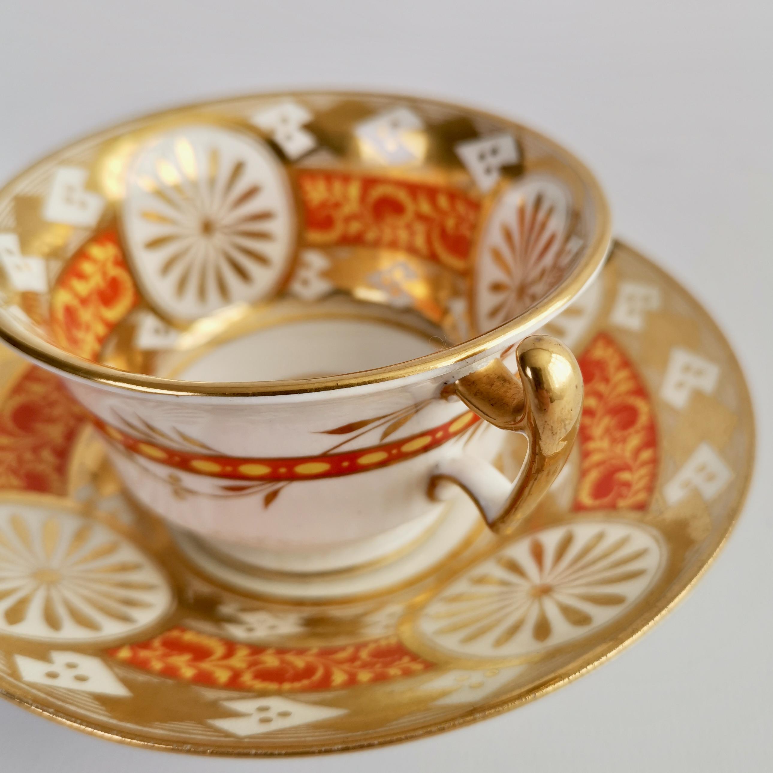 Early 19th Century Anstice, Horton & Rose Teacup, Geometric Gilt, Yellow and Red, Regency