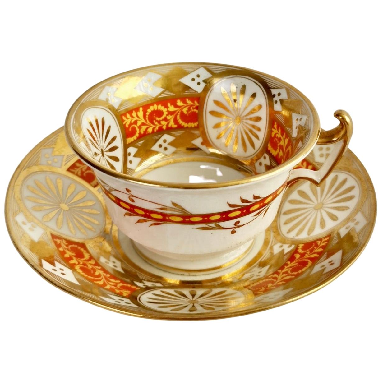Anstice, Horton & Rose Teacup, Geometric Gilt, Yellow and Red, Regency