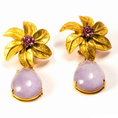 Ansuini 1980 Floral Pendant Rubies Lavender Drop 18K Gold Earrings