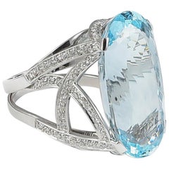 Ansuini 23 carats Aquamarine design cocktail white gold 18k ring with diamonds