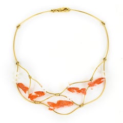 Ansuini Original Fish Coral 18 Karat Gold Necklace with Pearls