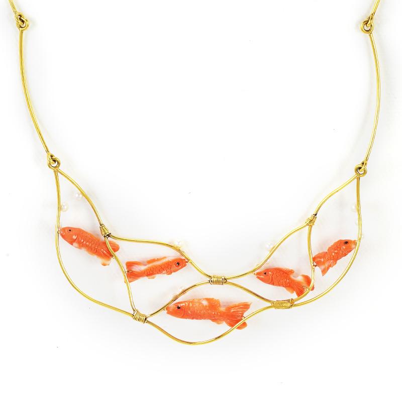 Ansuini Original Fish Coral 18 Karat Gold Necklace with Pearls In New Condition For Sale In Roma, IT