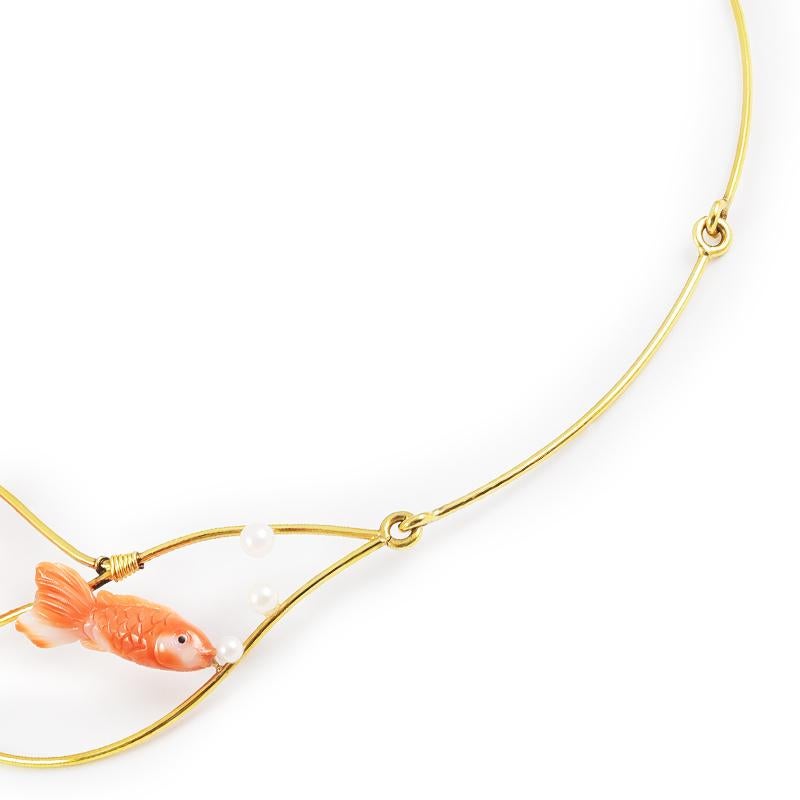 Ansuini Original Fish Coral 18 Karat Gold Necklace with Pearls For Sale 2