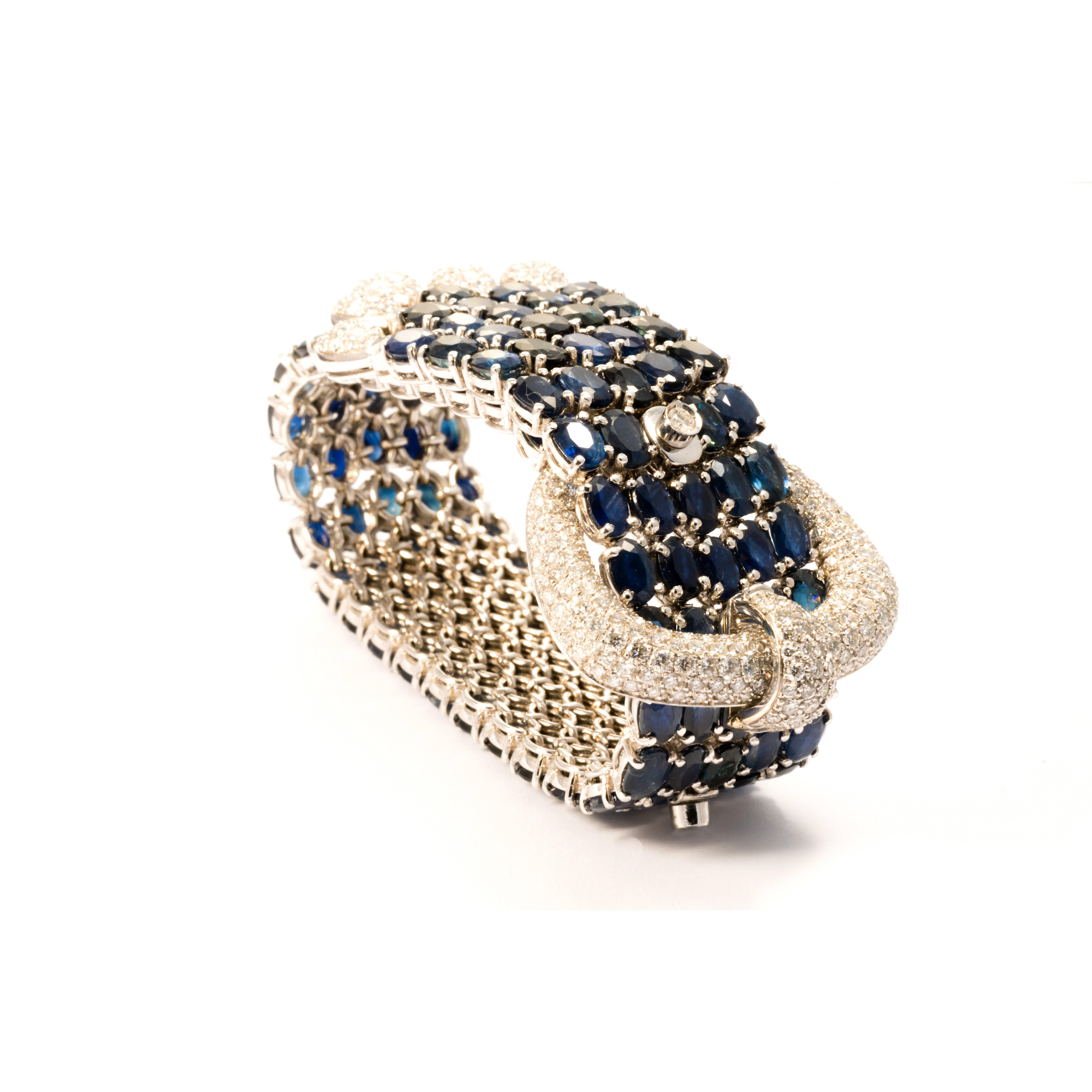 Ansuini White Gold Sapphires and Diamonds Buckle Bracelet 1