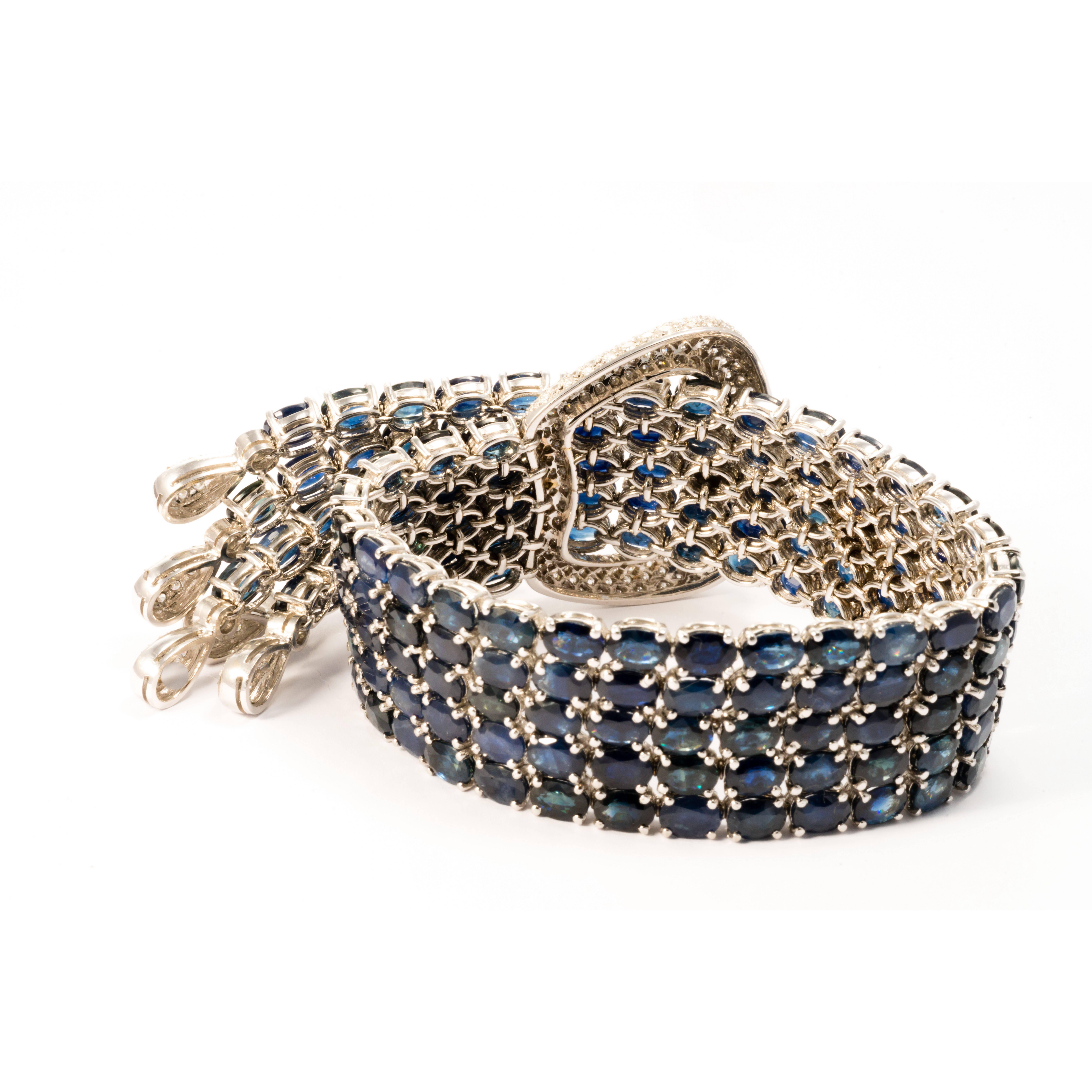 Ansuini White Gold Sapphires and Diamonds Buckle Bracelet 3