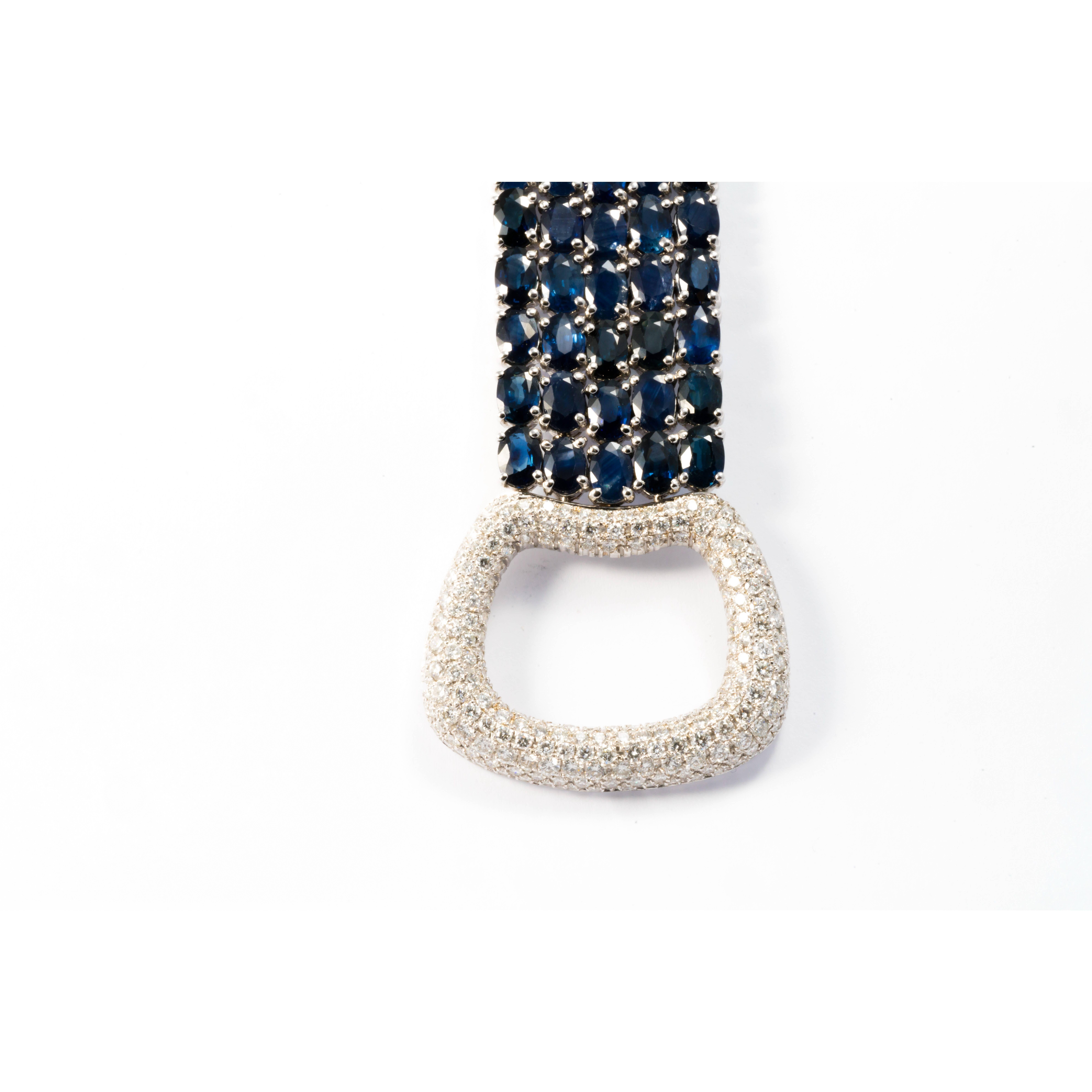 Ansuini White Gold Sapphires and Diamonds Buckle Bracelet 6
