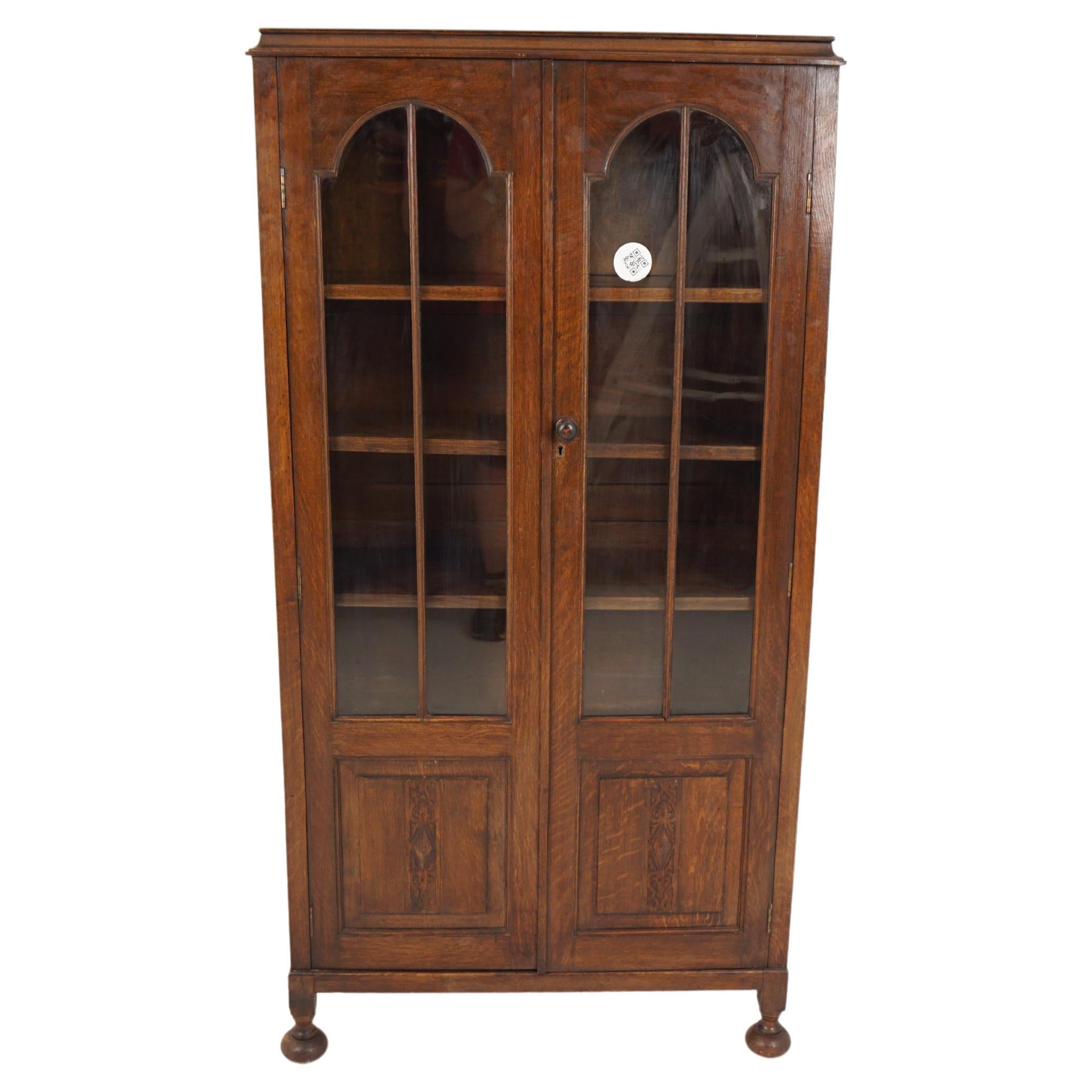 Vintage Art Deco Oak 2 Door Bookcase, Display Scotland 1930
