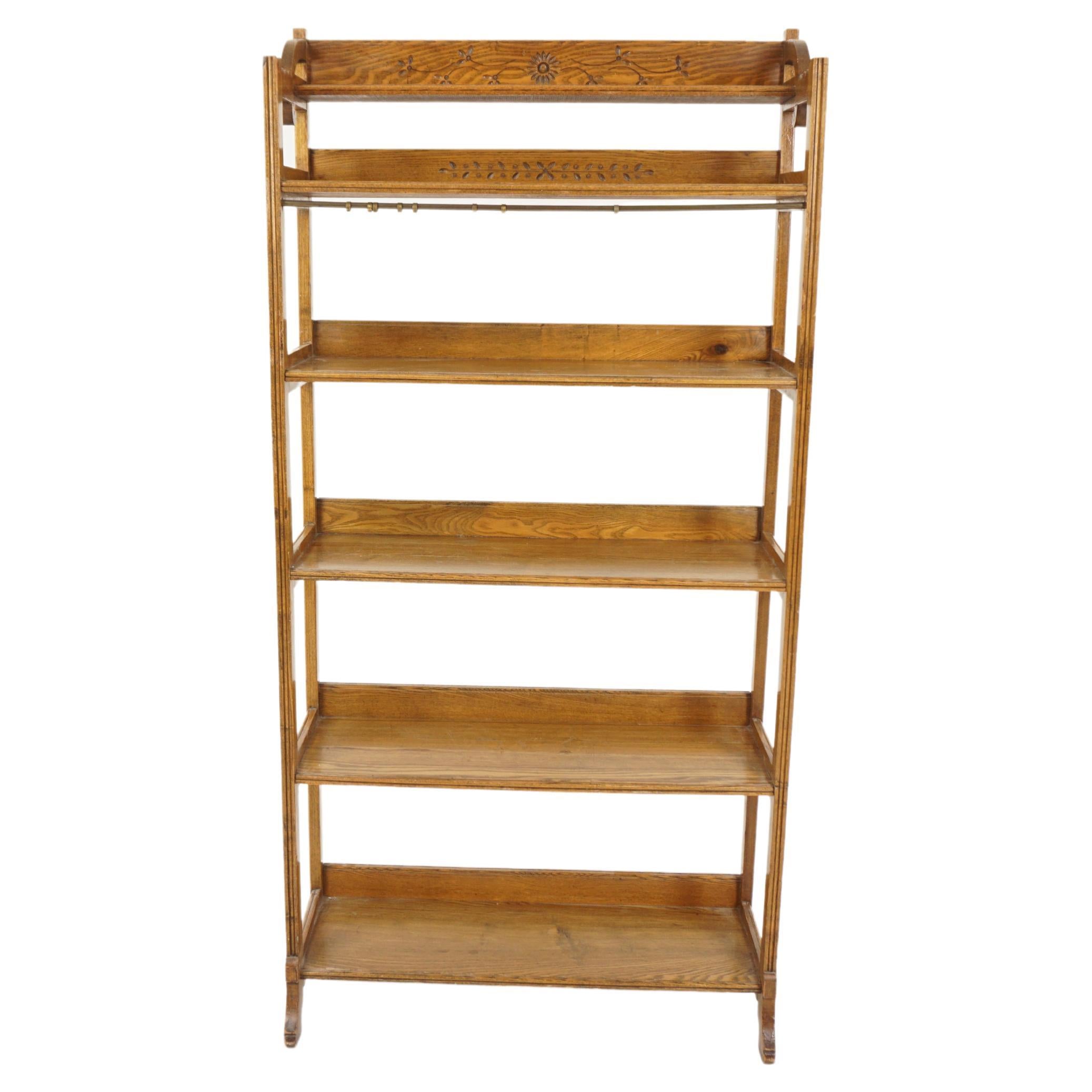 Ant American Carved Oak Open Bookcase, American 1900, H946 For Sale