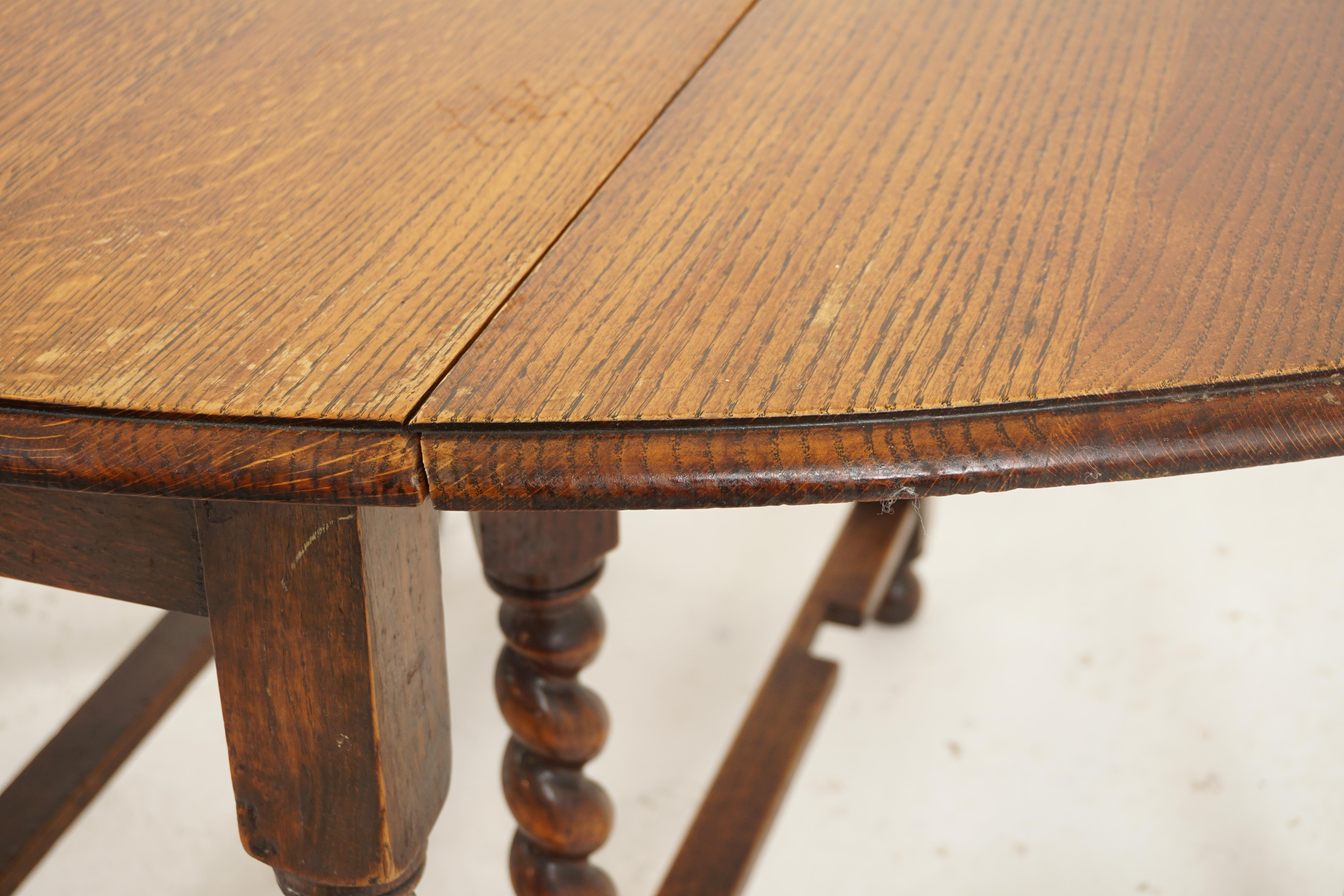 Ant. Barley Twist Oak Gateleg Table, Drop Leaf/Dining Table, Scotland 1910, H734 For Sale 6