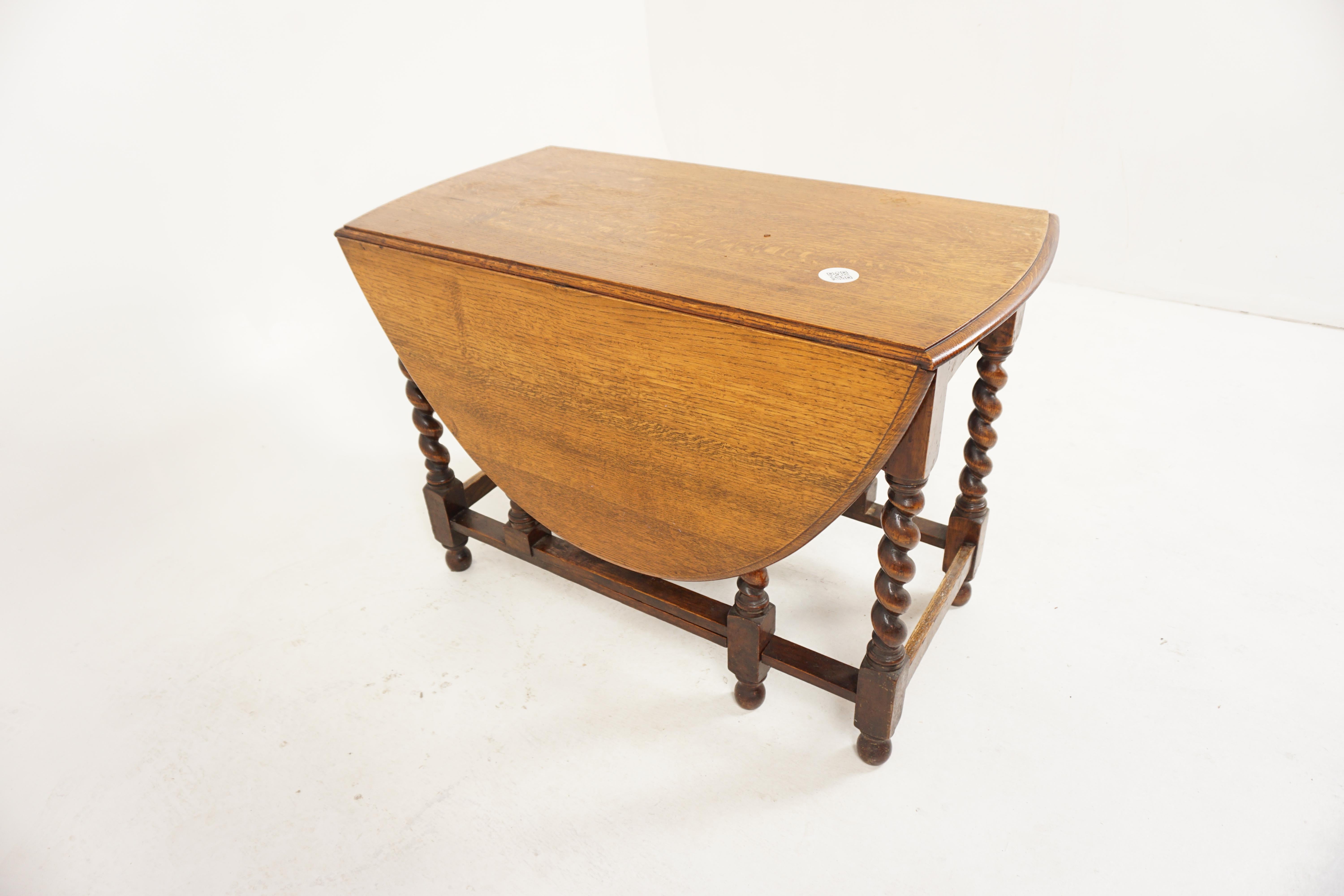 Scottish Ant. Barley Twist Oak Gateleg Table, Drop Leaf/Dining Table, Scotland 1910, H734 For Sale