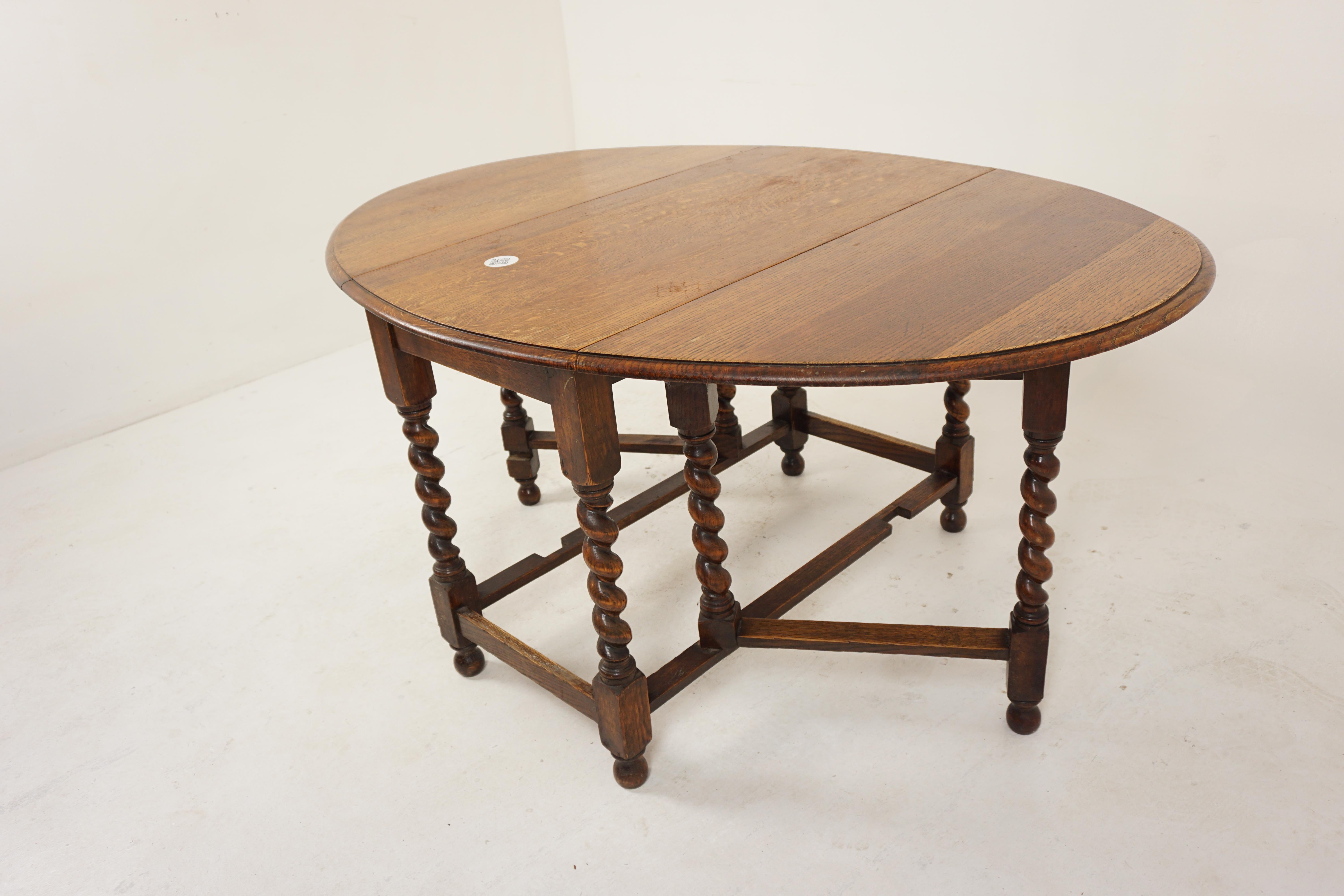 20th Century Ant. Barley Twist Oak Gateleg Table, Drop Leaf/Dining Table, Scotland 1910, H734 For Sale