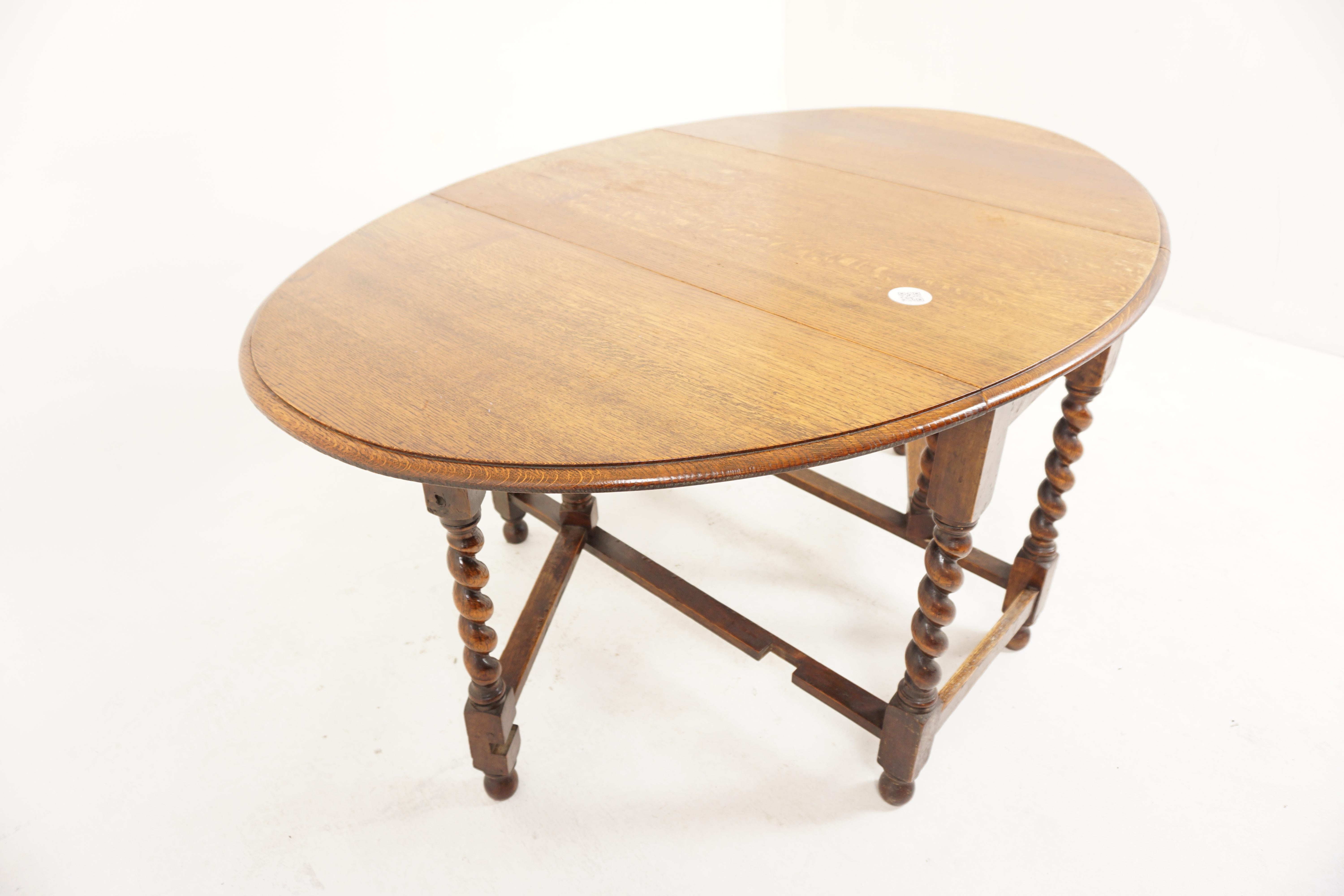 Ant. Barley Twist Oak Gateleg Table, Drop Leaf/Dining Table, Scotland 1910, H734 For Sale 1