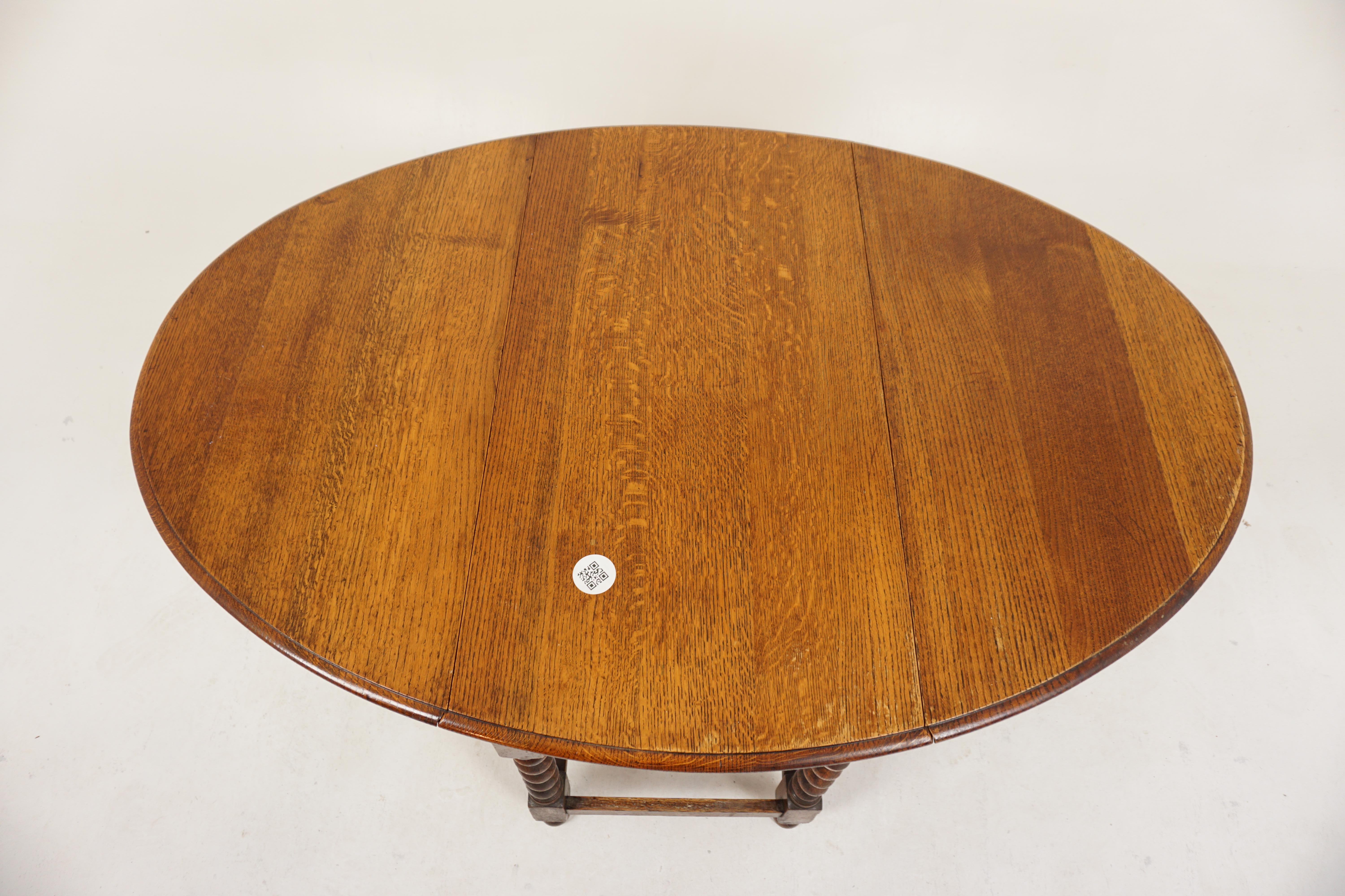 Ant. Barley Twist Oak Gateleg Table, Drop Leaf/Dining Table, Scotland 1910, H734 For Sale 4