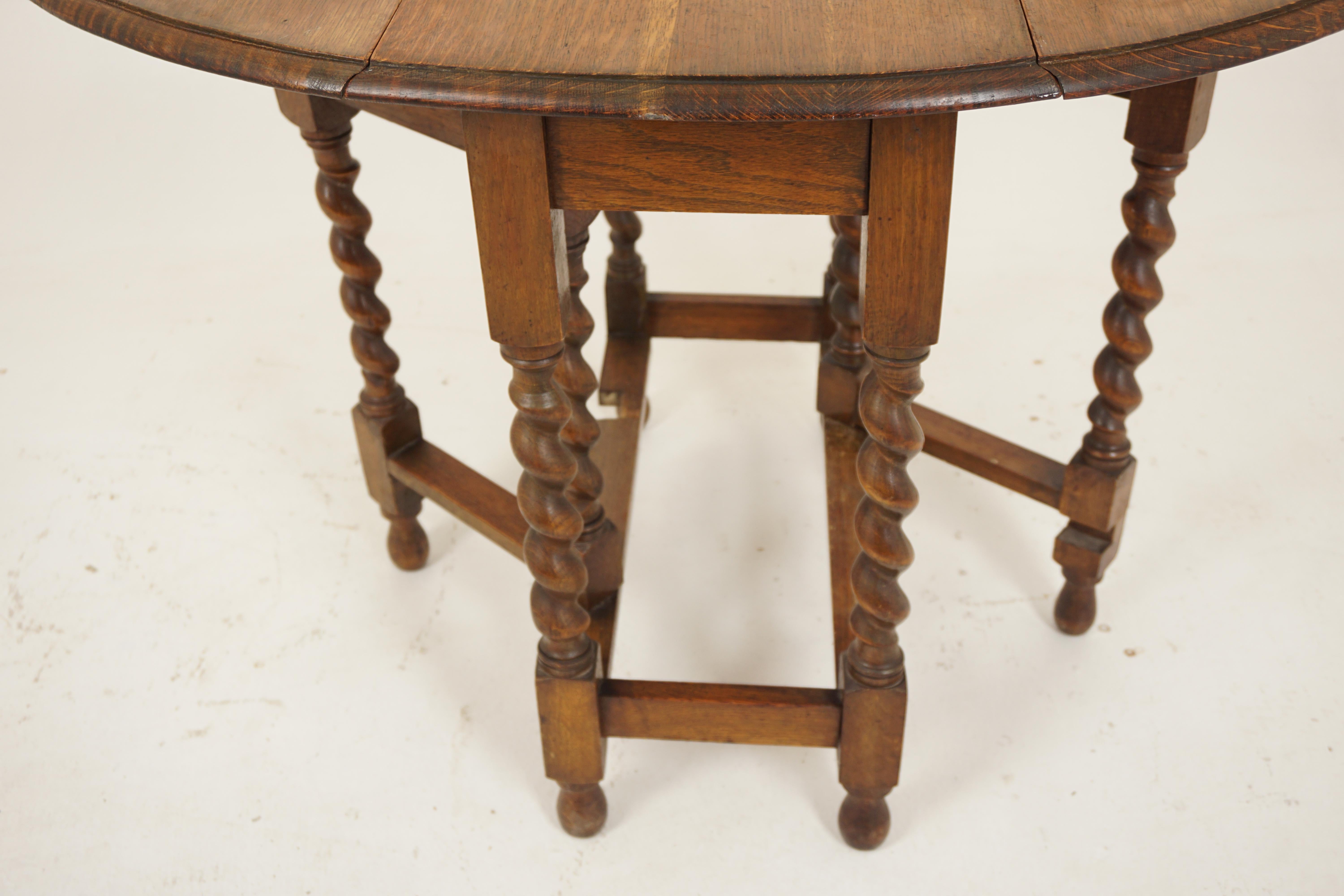 Ant. Barley Twist Oak Gateleg, Table, Drop Leaf Table, Scotland 1910, H860 2