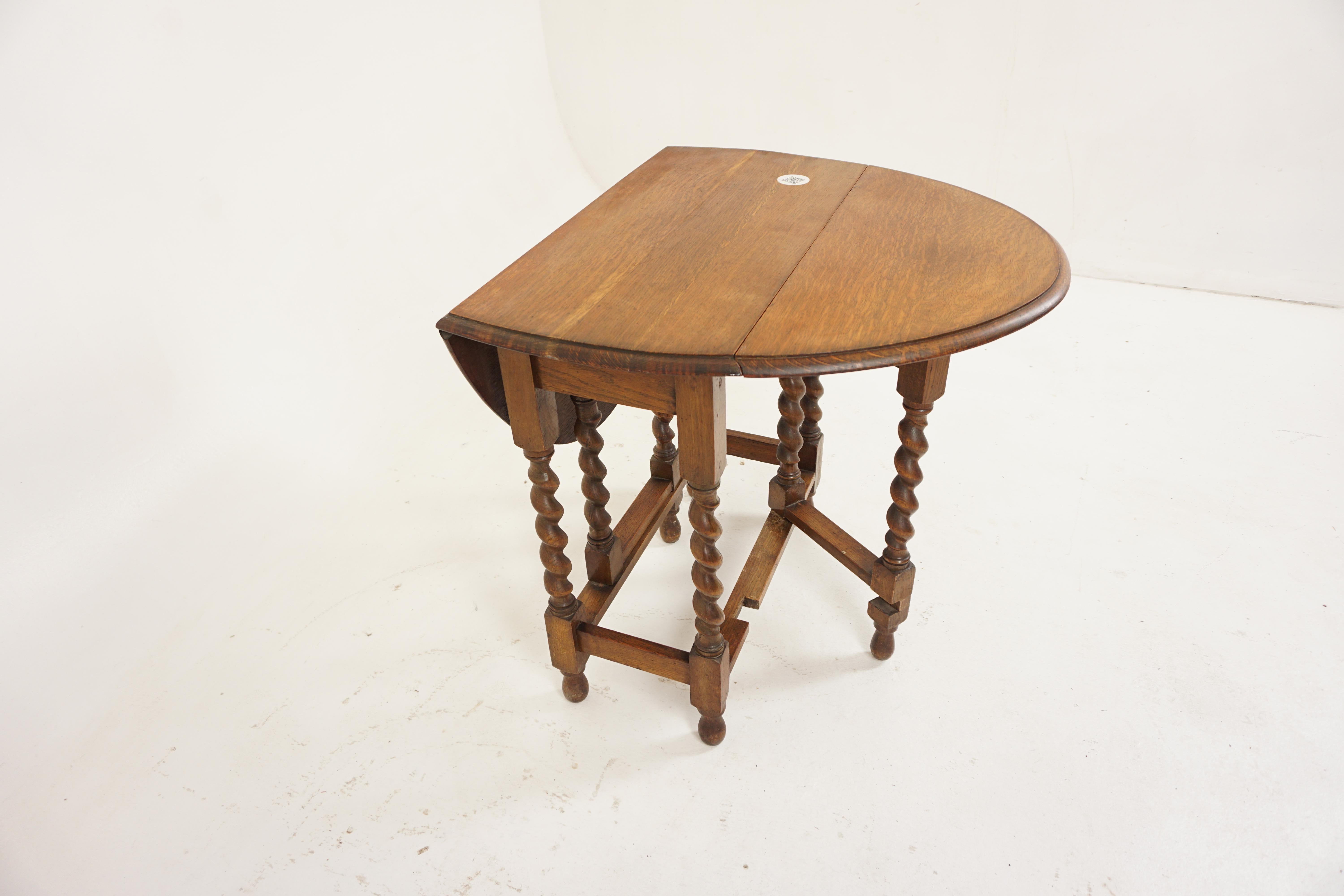 Ant. Barley Twist Oak Gateleg, Table, Drop Leaf Table, Scotland 1910 ...