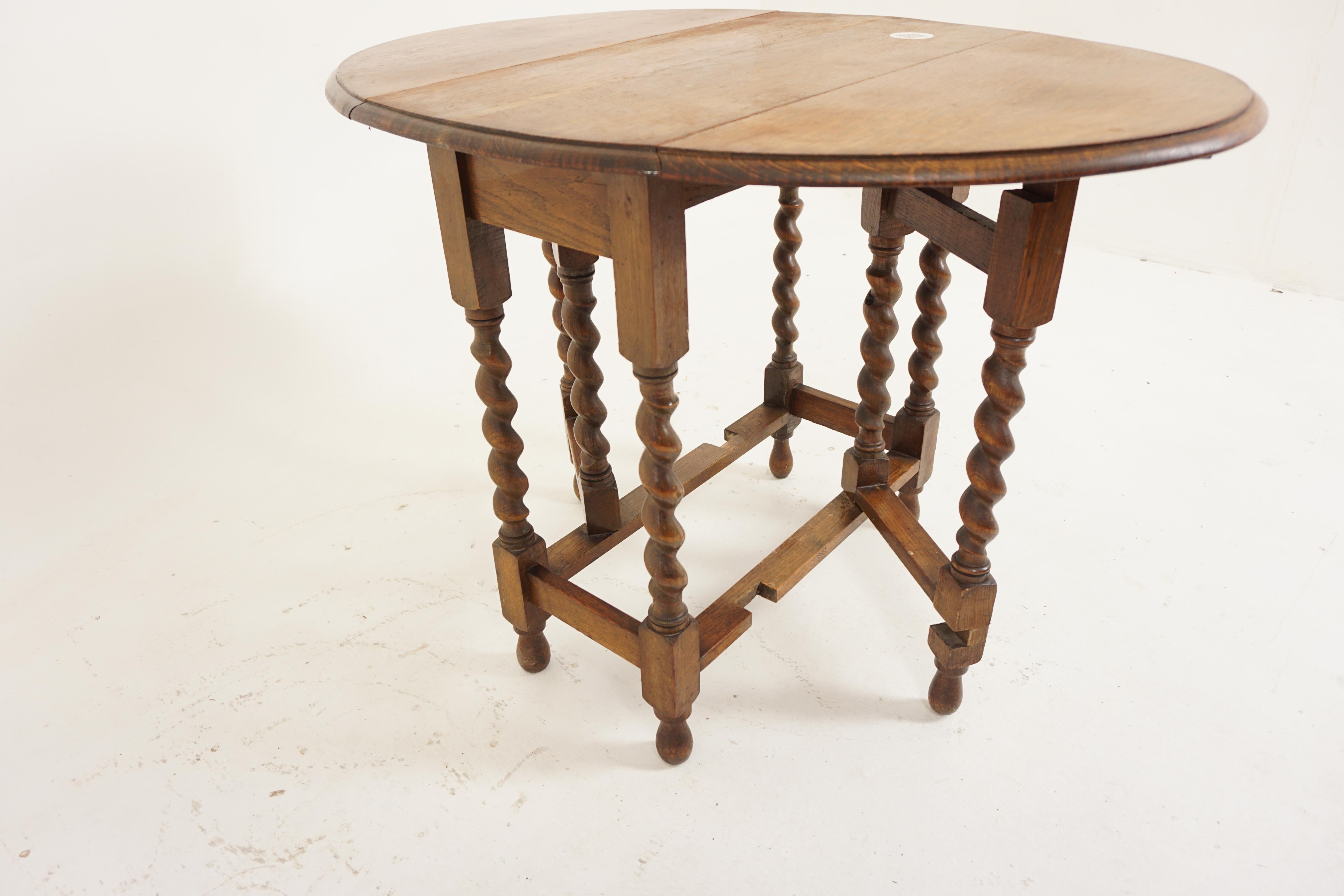 Ant. Barley Twist Oak Gateleg, Table, Drop Leaf Table, Scotland 1910, H860 In Good Condition In Vancouver, BC