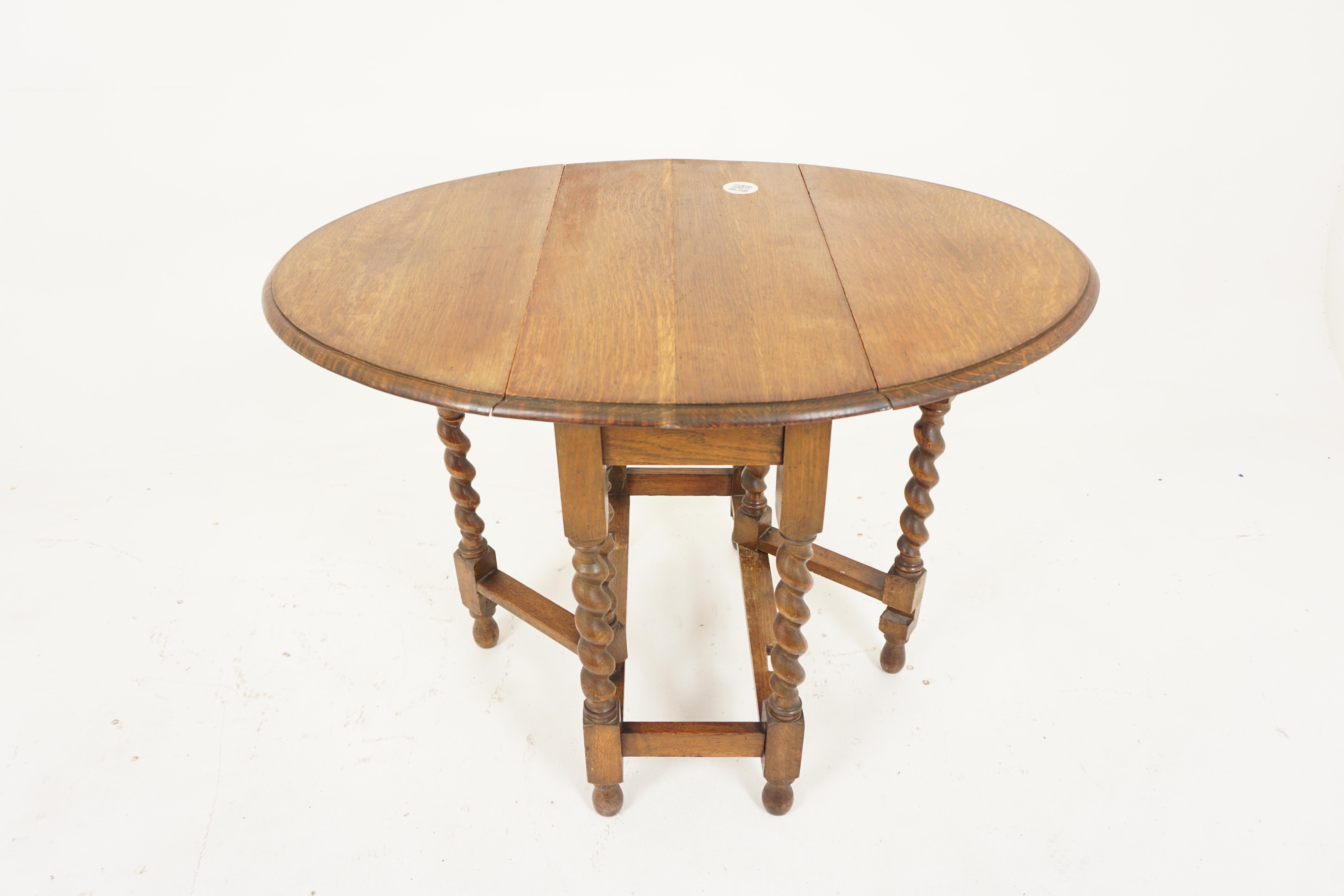 20th Century Ant. Barley Twist Oak Gateleg, Table, Drop Leaf Table, Scotland 1910, H860