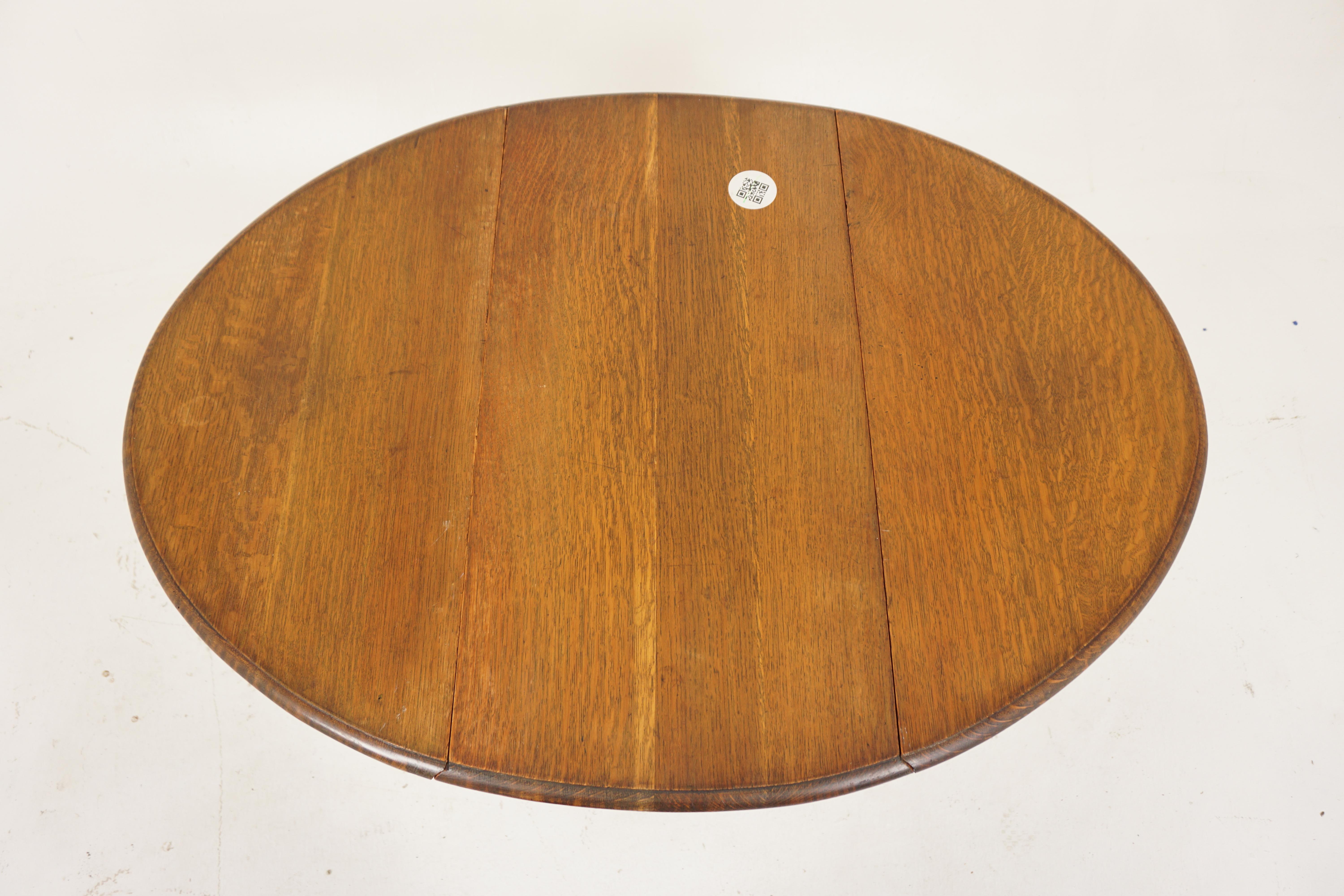 Ant. Barley Twist Oak Gateleg, Table, Drop Leaf Table, Scotland 1910, H860 1
