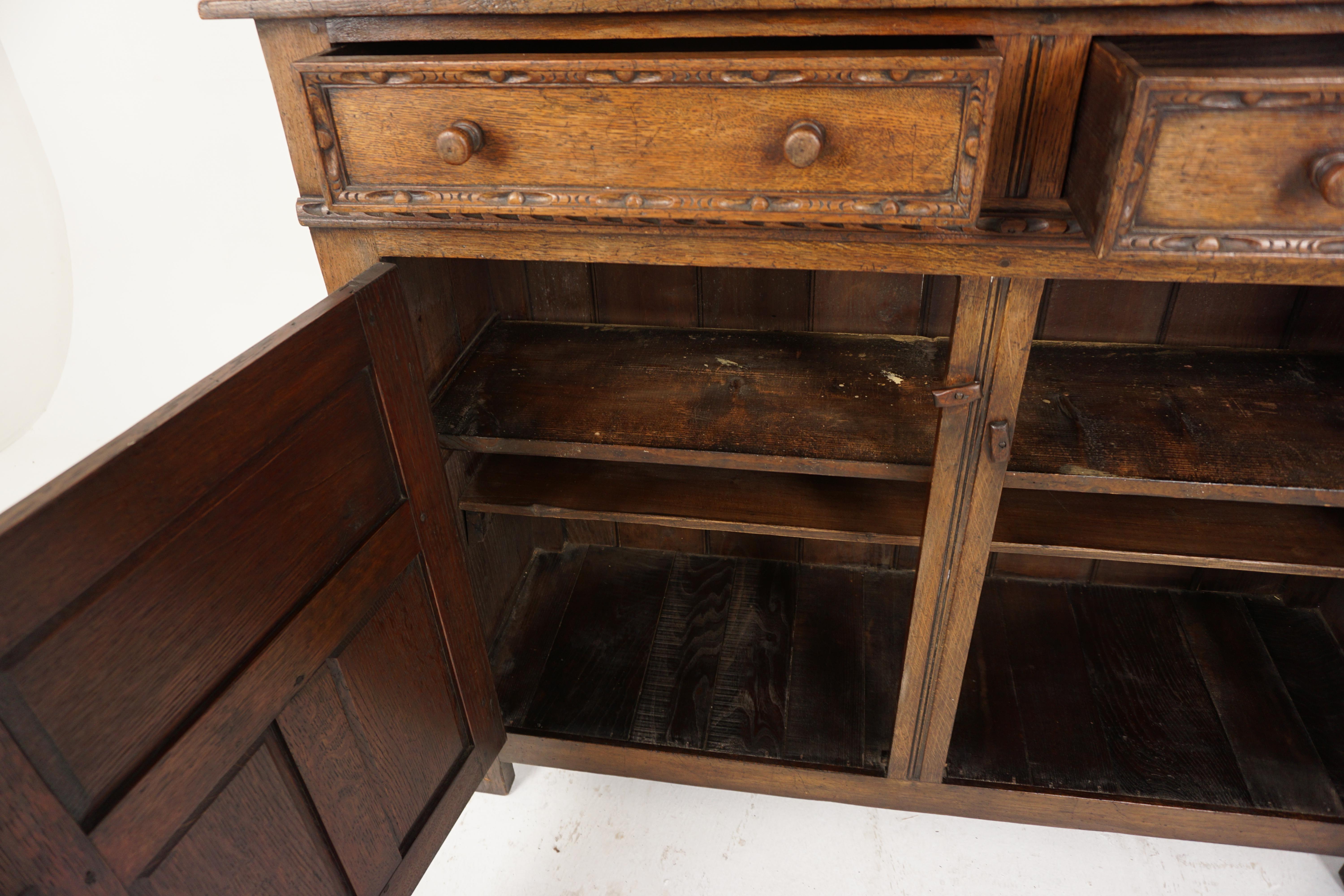 20th Century Ant. Carved Oak Court Cupboard, Sideboard Buffet and Hutch, Scotland 1920, H727 For Sale