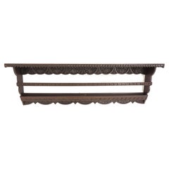 Ant. Carved Oak Gothic Plate Rack Chip Carving, Scotland 1870, H821