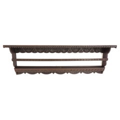 Ant. Carved Oak Gothic Plate Rack Chip Carving, Scotland 1870, H821