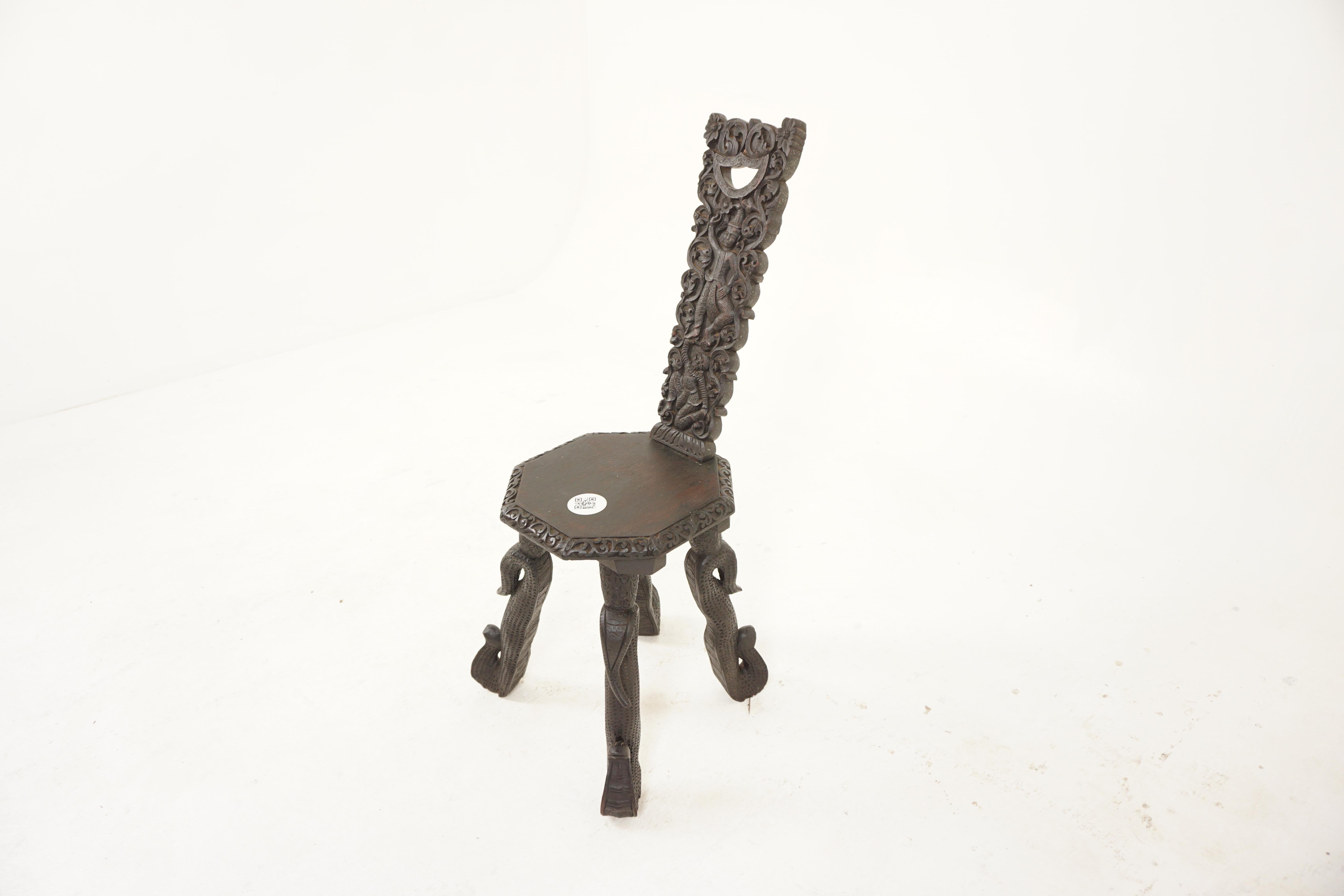 Scottish Ant. Carved Oak Spinning Chair, Hall Chair, Scotland 1880, H837 For Sale