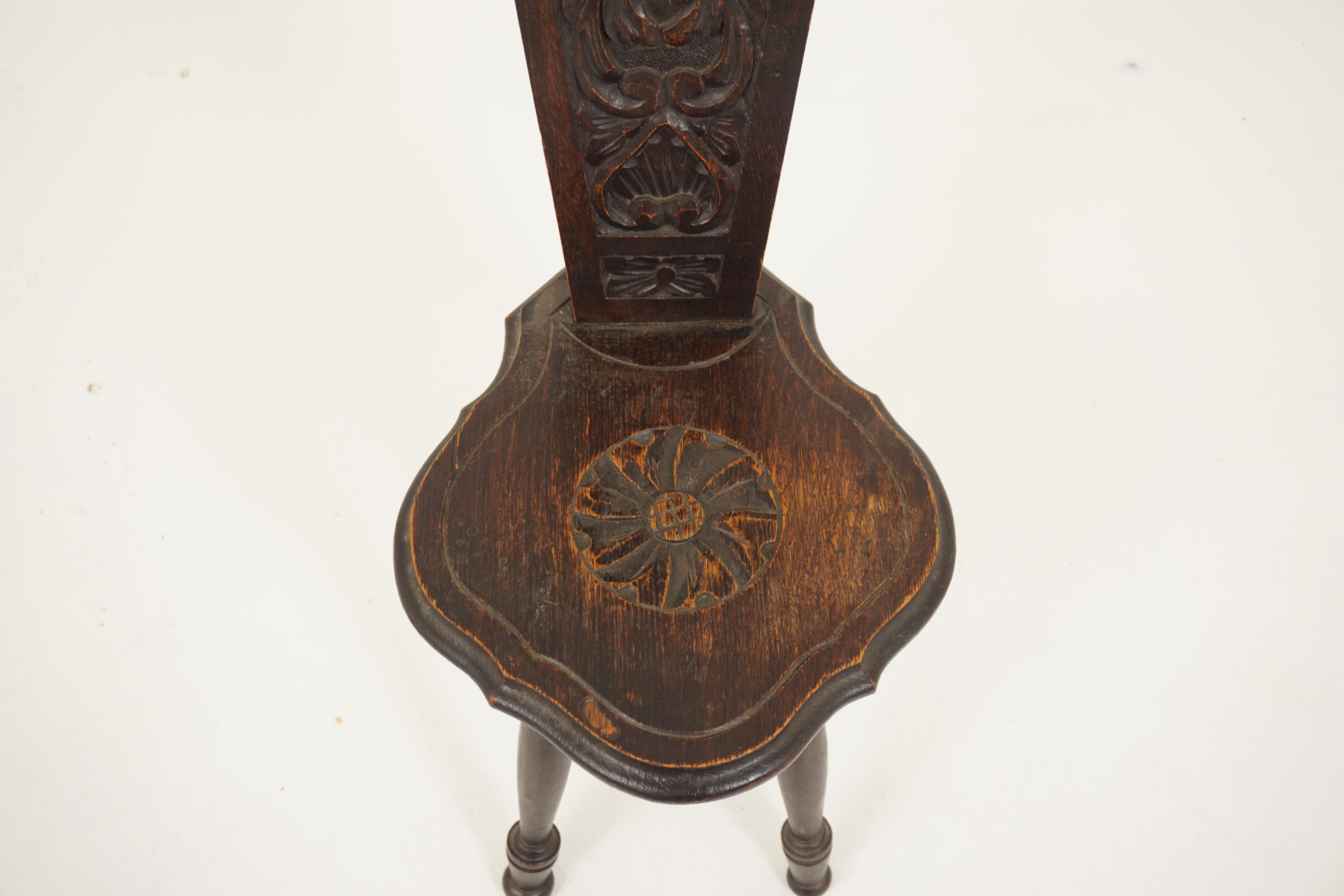 Early 20th Century Ant. Carved Oak Spinning Chair, Hall Chair, Scotland 1910, H081
