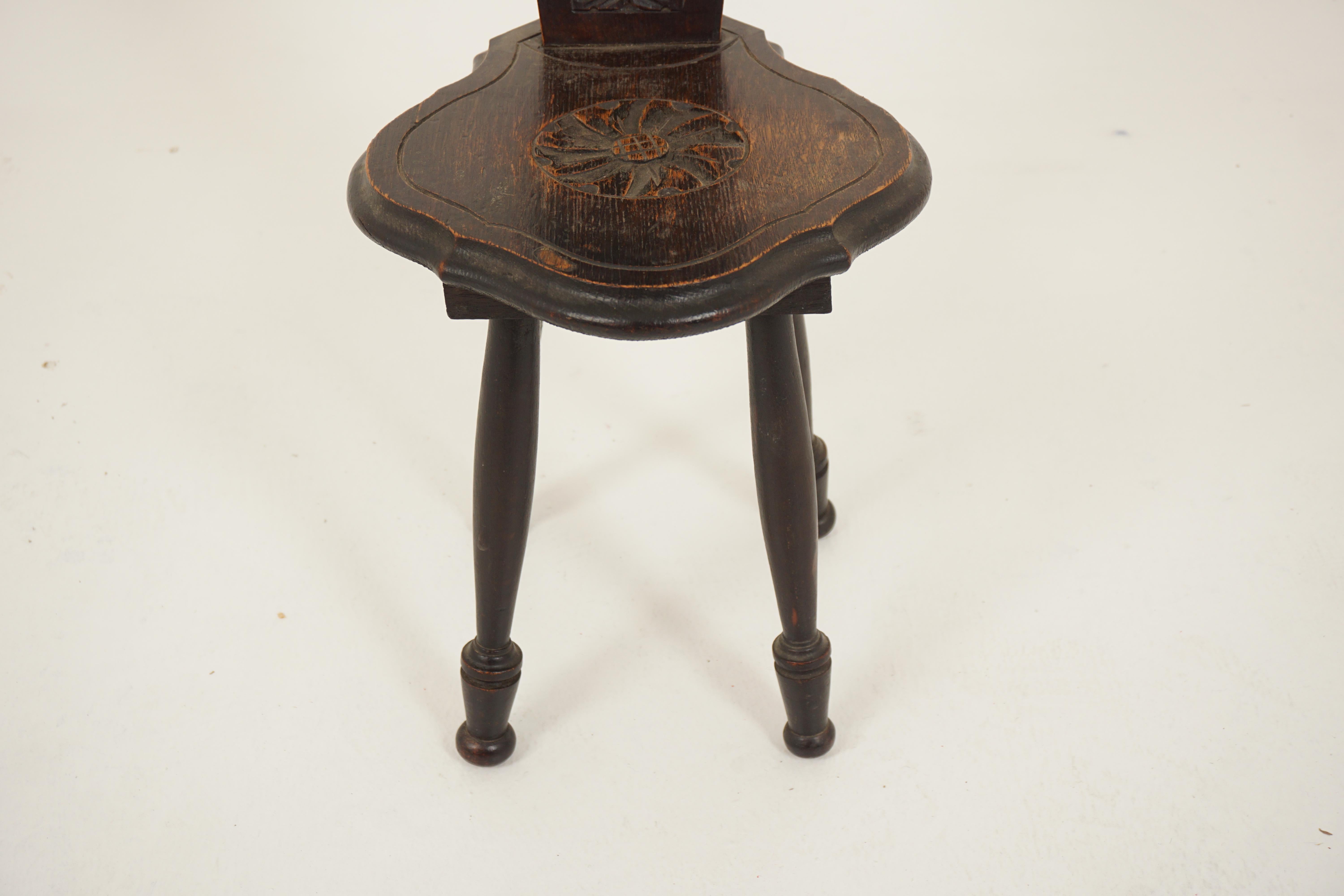 Ant. Carved Oak Spinning Chair, Hall Chair, Scotland 1910, H081 1