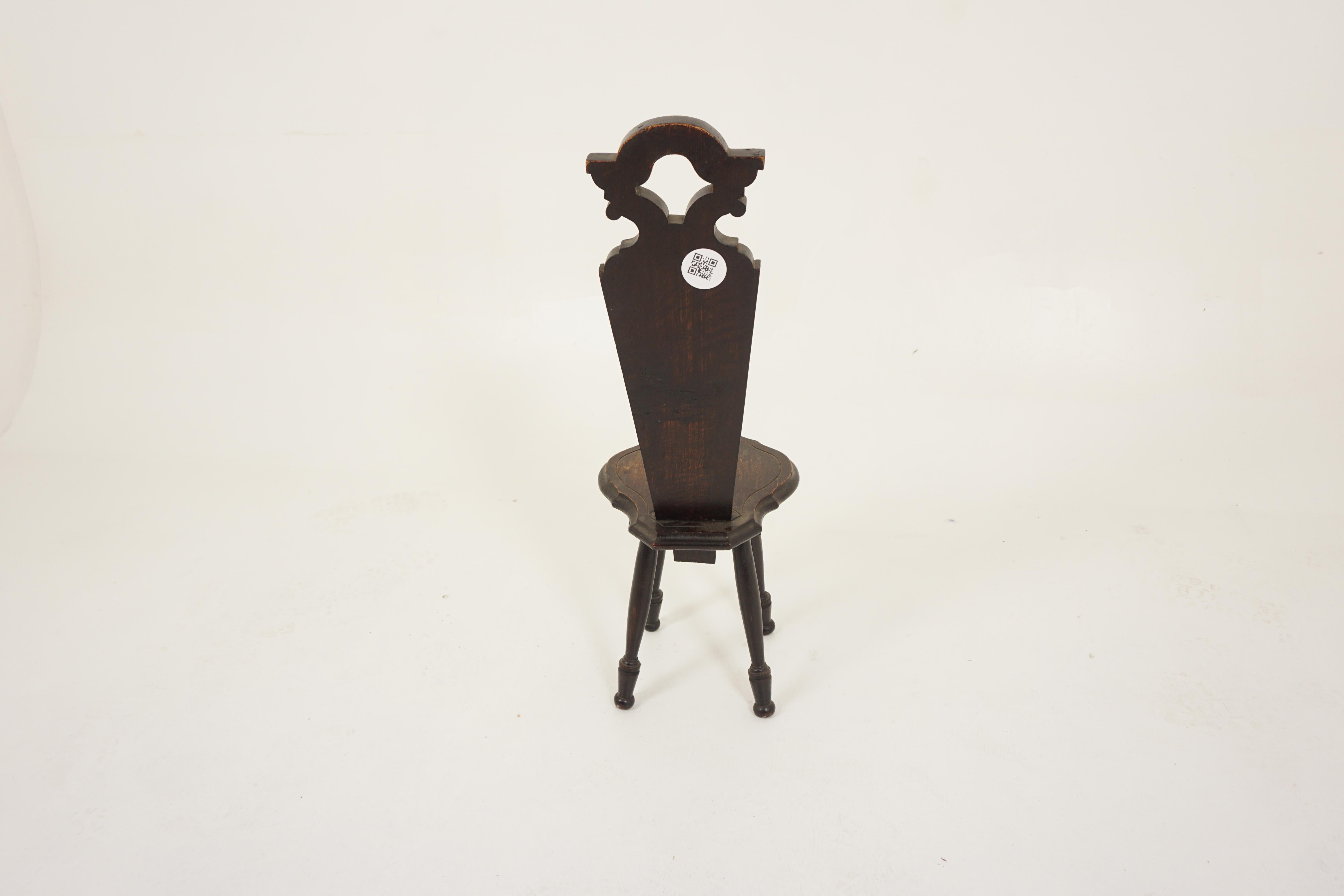 Ant. Carved Oak Spinning Chair, Hall Chair, Scotland 1910, H081 2