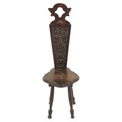 Antique Ant. Carved Oak Spinning Chair, Hall Chair, Scotland 1910, H081