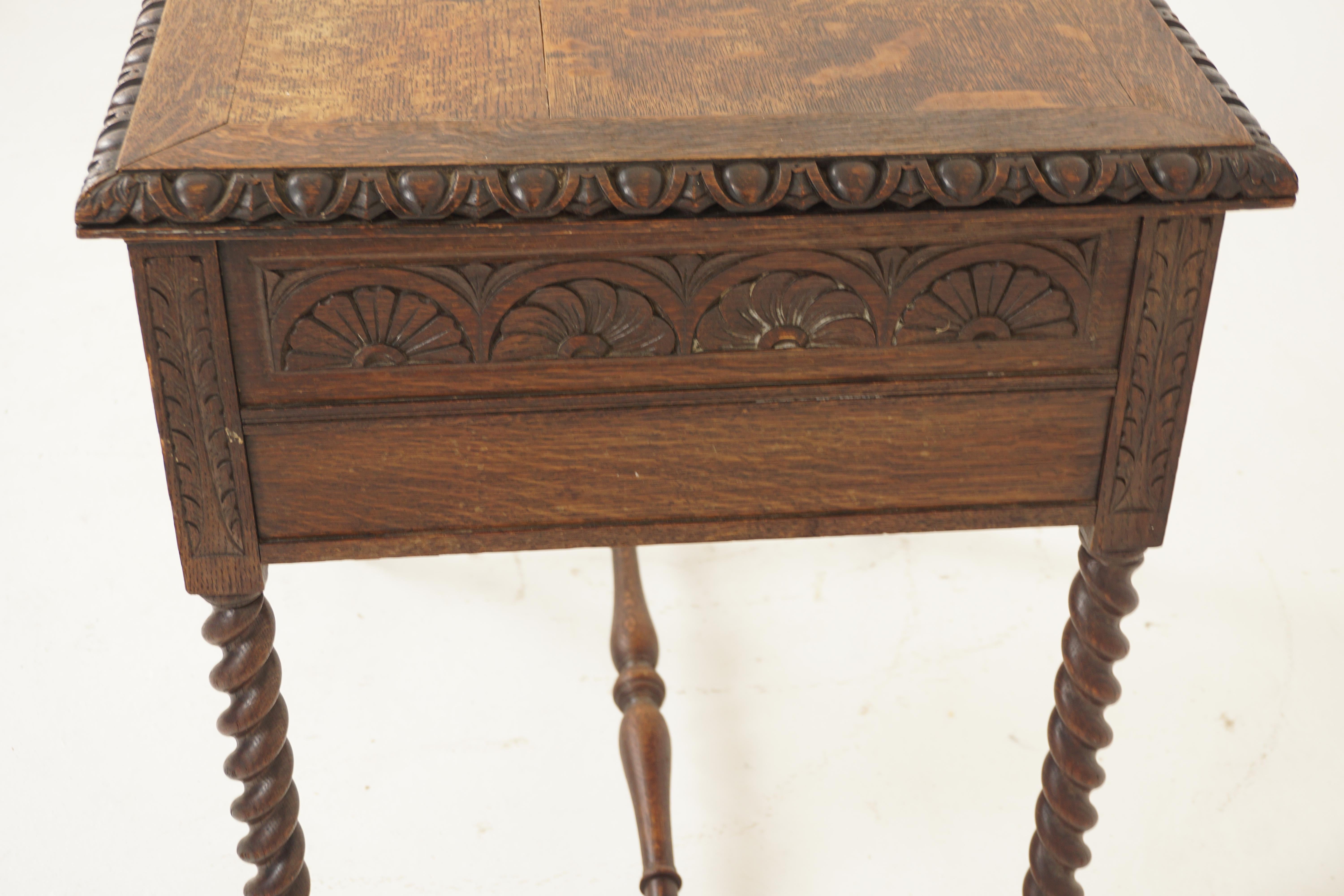 Ant. Carved Tiger Oak Writing Table, Work Table, Scotland 1880, H730 5
