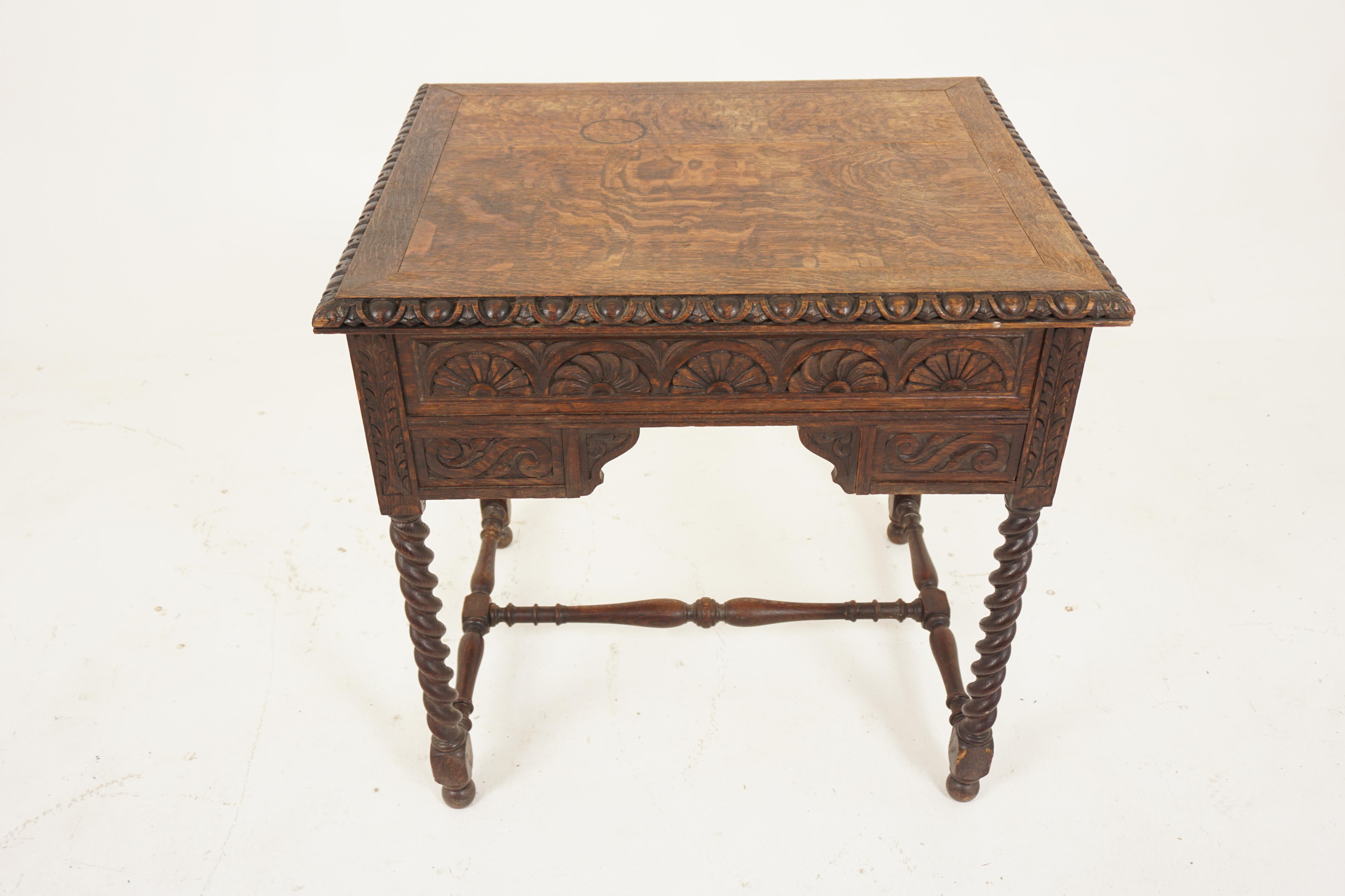 Ant. Carved Tiger Oak Writing Table, Work Table, Scotland 1880, H730 6
