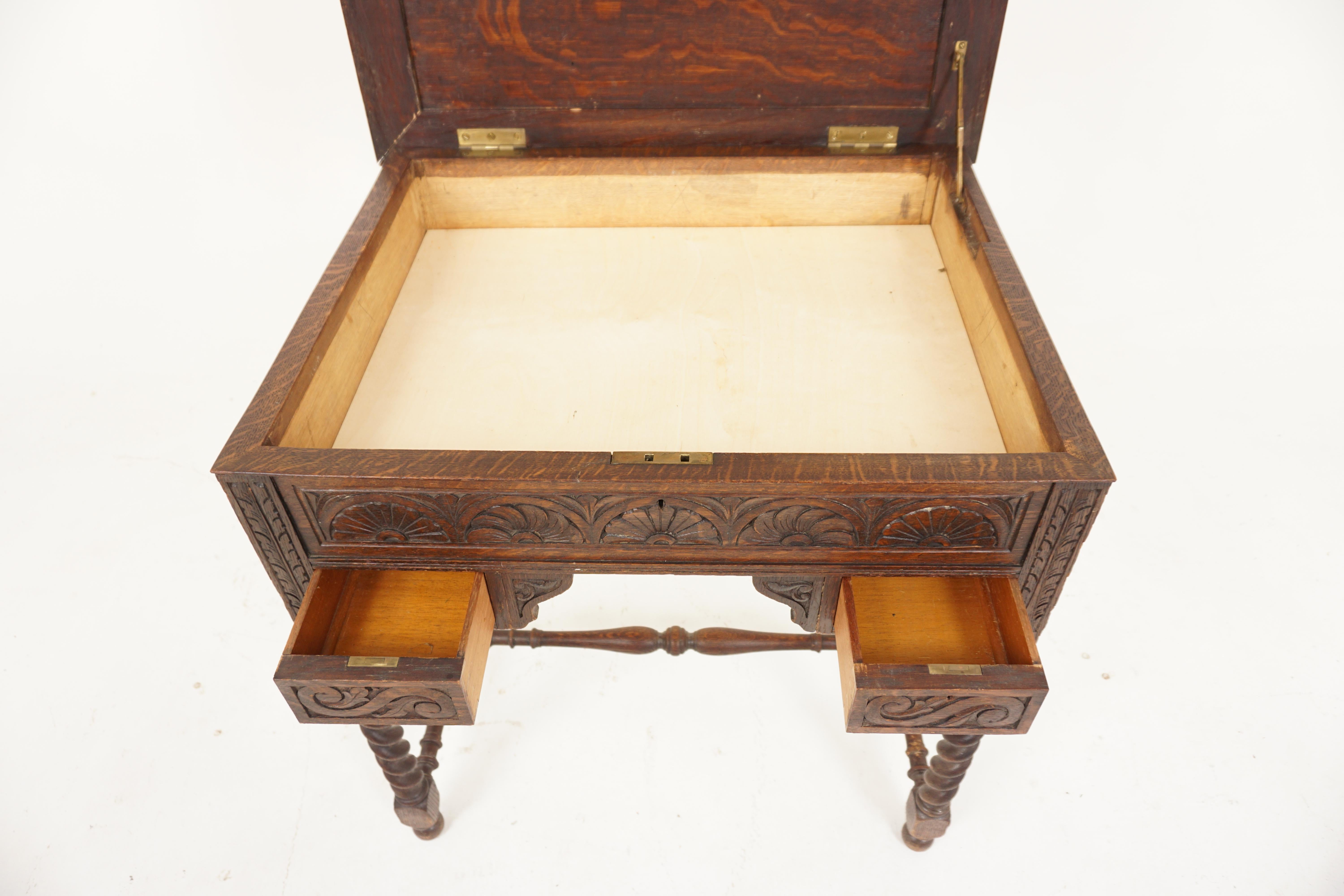 Ant. Carved Tiger Oak Writing Table, Work Table, Scotland 1880, H730 1