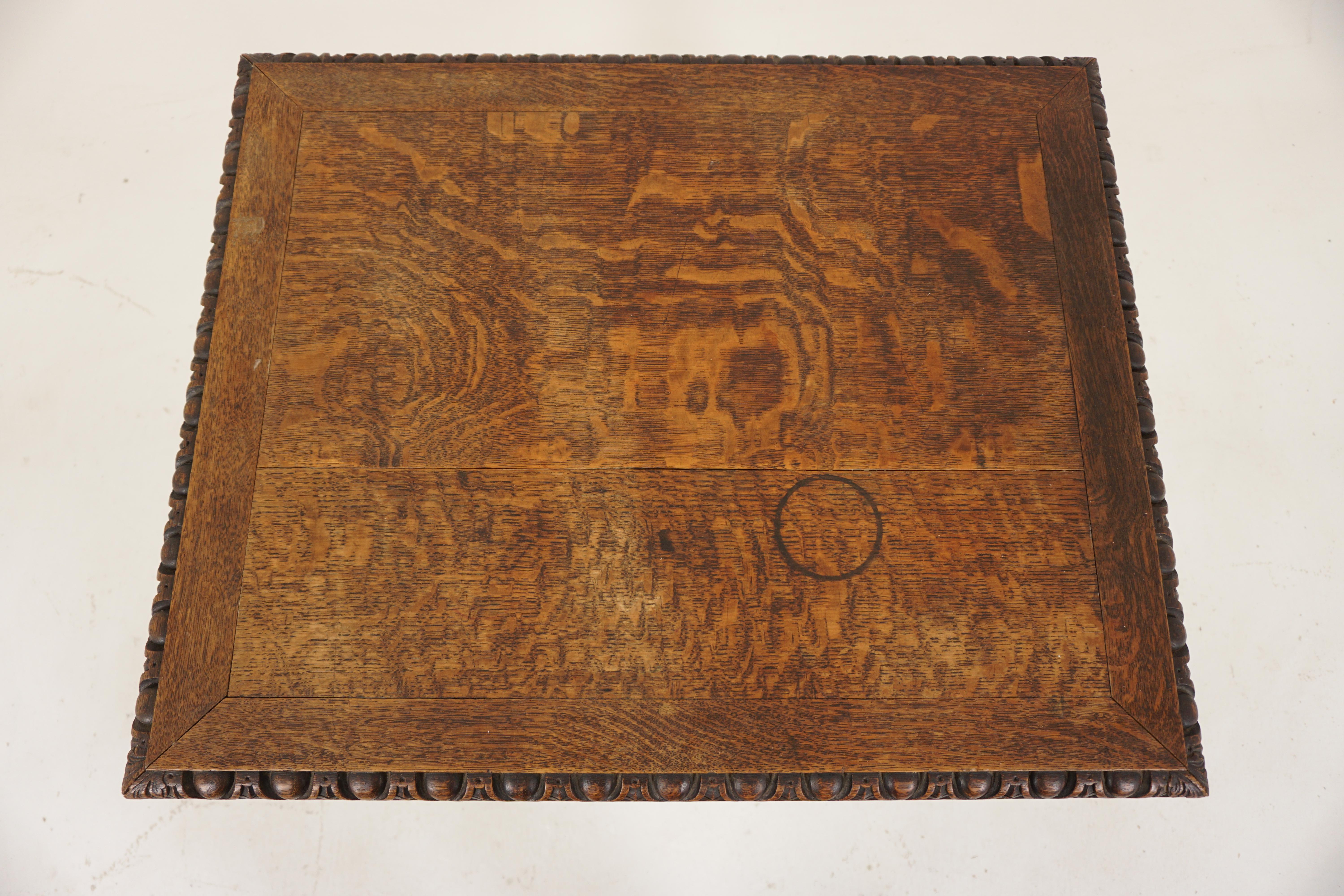 Ant. Carved Tiger Oak Writing Table, Work Table, Scotland 1880, H730 3