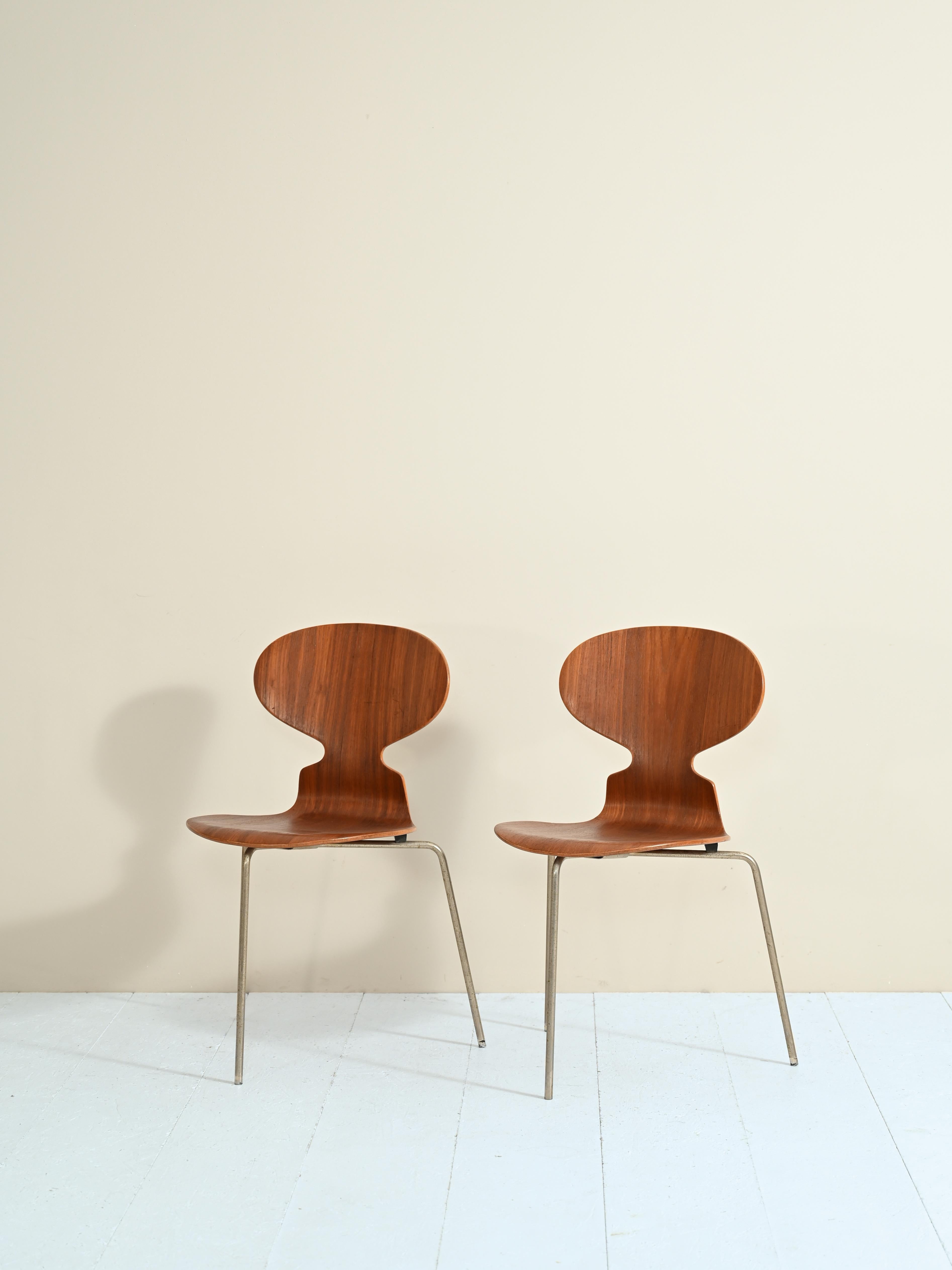 Pairs of 'Ant' chairs, model 3101, in teak wood, designed by Arne Jacobsen in 1952 and produced by Fritz Hansen of the 1950s.

The frame is teak wood and metal.

Very good vintage condition. 

AC171