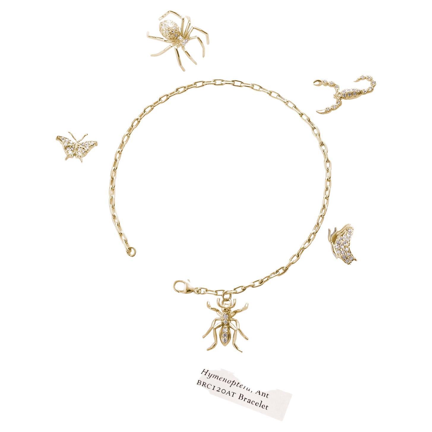 Ant Charm Bracelet Yellow Gold Diamonds For Sale