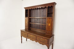 Ant. Georgian Inlaid Oak Welsh Dresser, Country Kitchen, Scotland 1810, H679