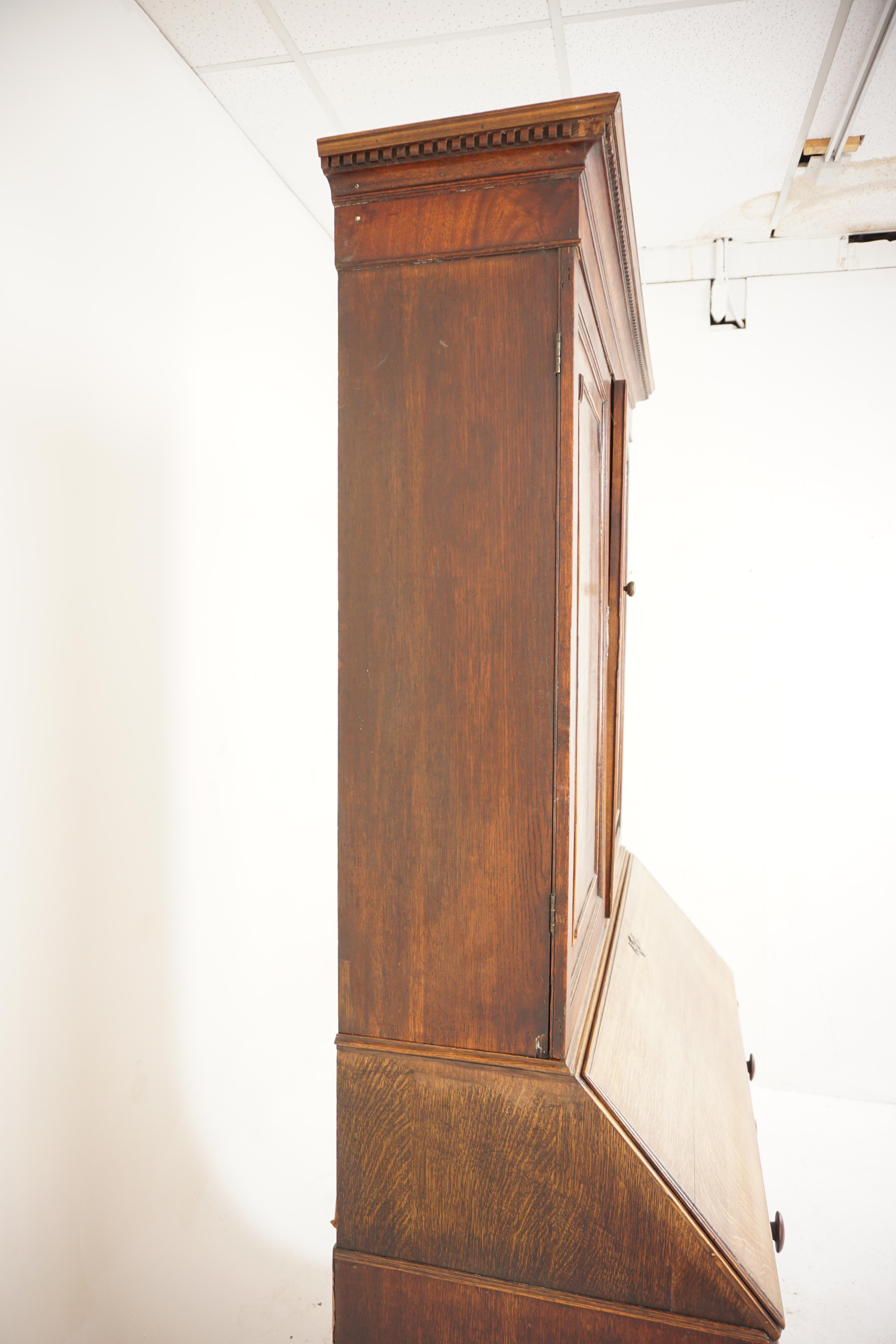 Ant. Georgian Oak Bureau Bookcase, Housekeepers Cupboard, Scotland 1780, H154 For Sale 9