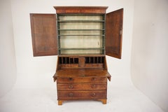 Ant. Georgian Oak Bureau Bookcase, Housekeepers Cupboard, Scotland 1780, H154