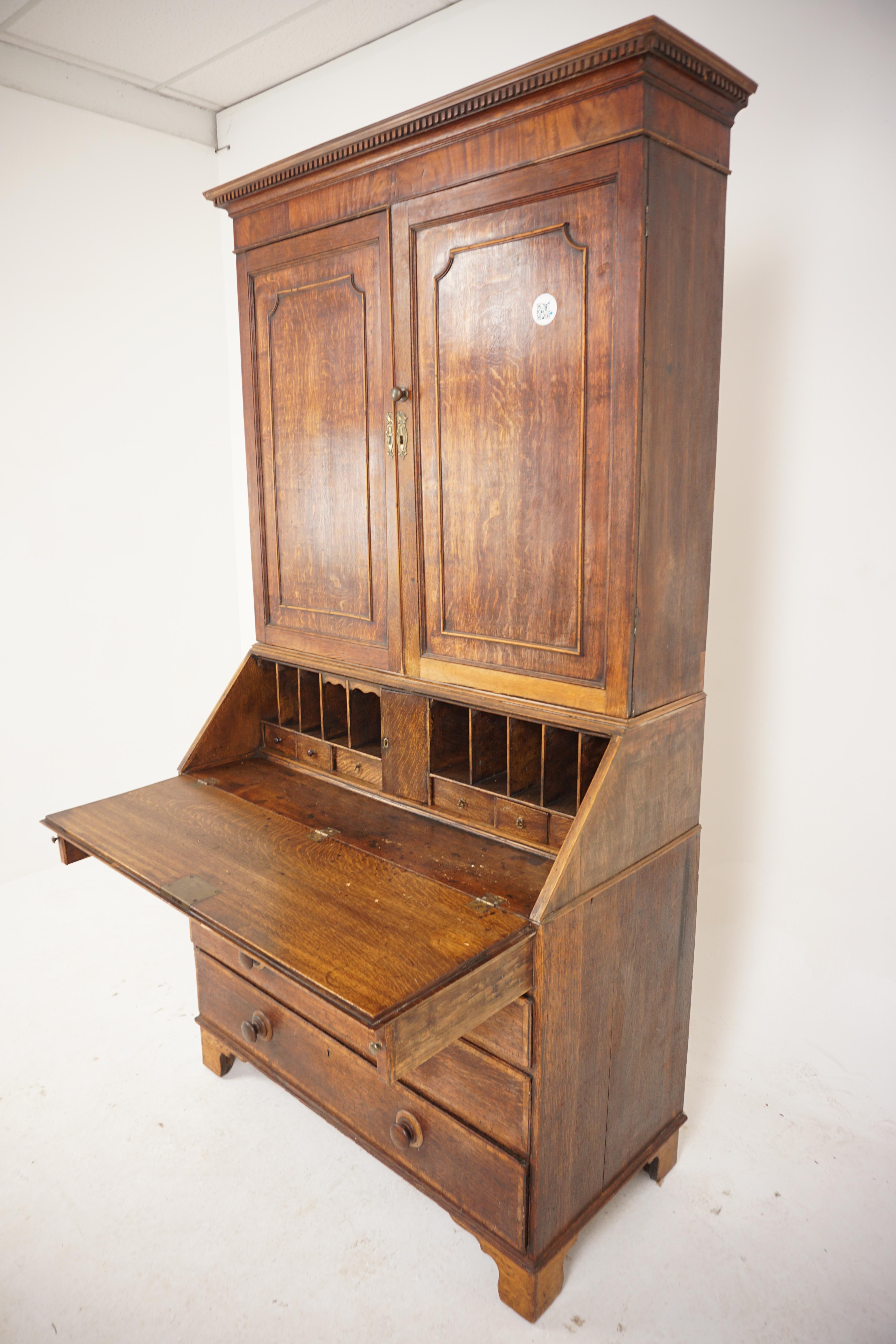 Ant. Georgian Oak Bureau Bookcase, Housekeepers Cupboard, Scotland 1780, H154 For Sale 1