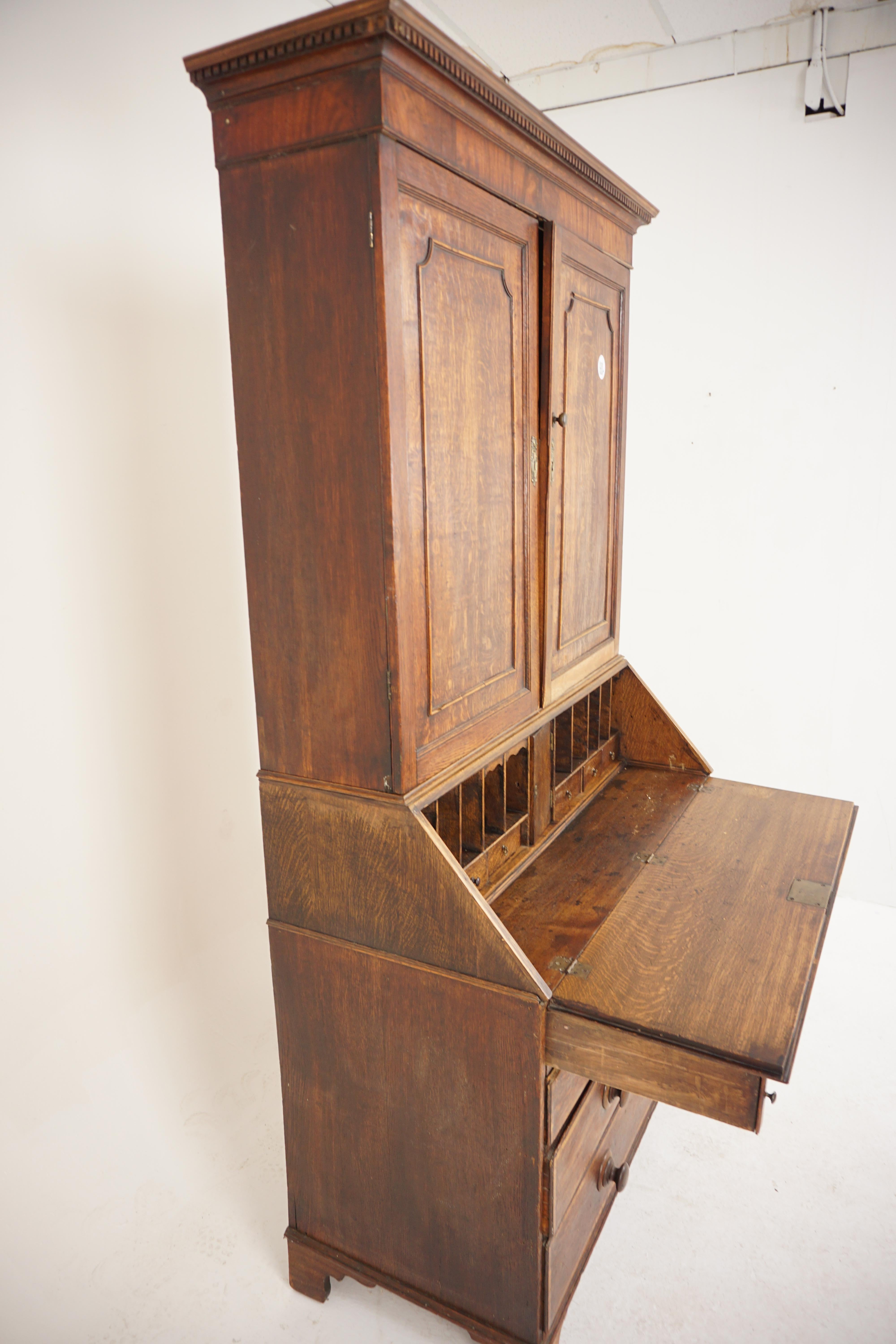 Ant. Georgian Oak Bureau Bookcase, Housekeepers Cupboard, Scotland 1780, H154 For Sale 2