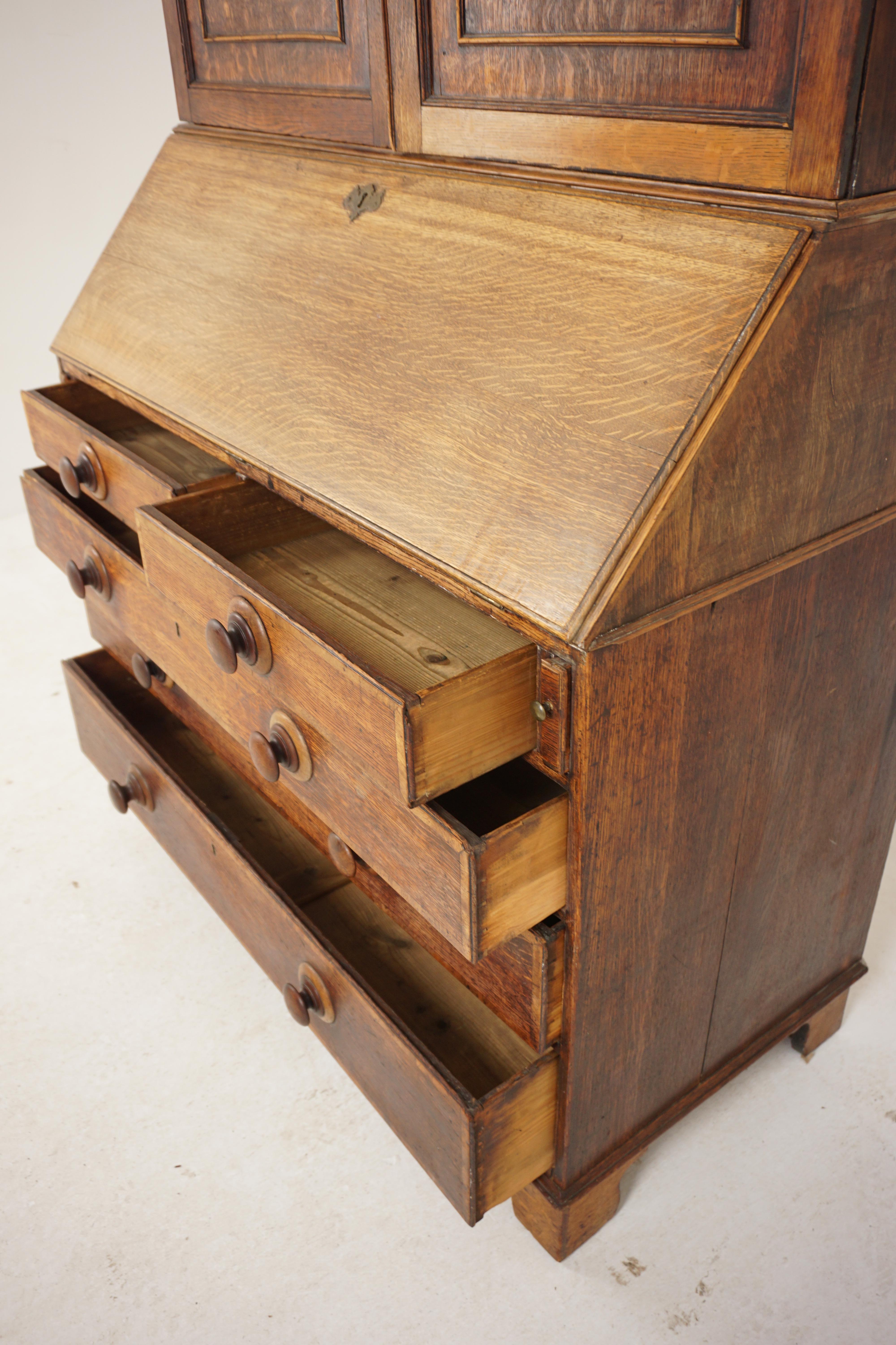 Ant. Georgian Oak Bureau Bookcase, Housekeepers Cupboard, Scotland 1780, H154 For Sale 3