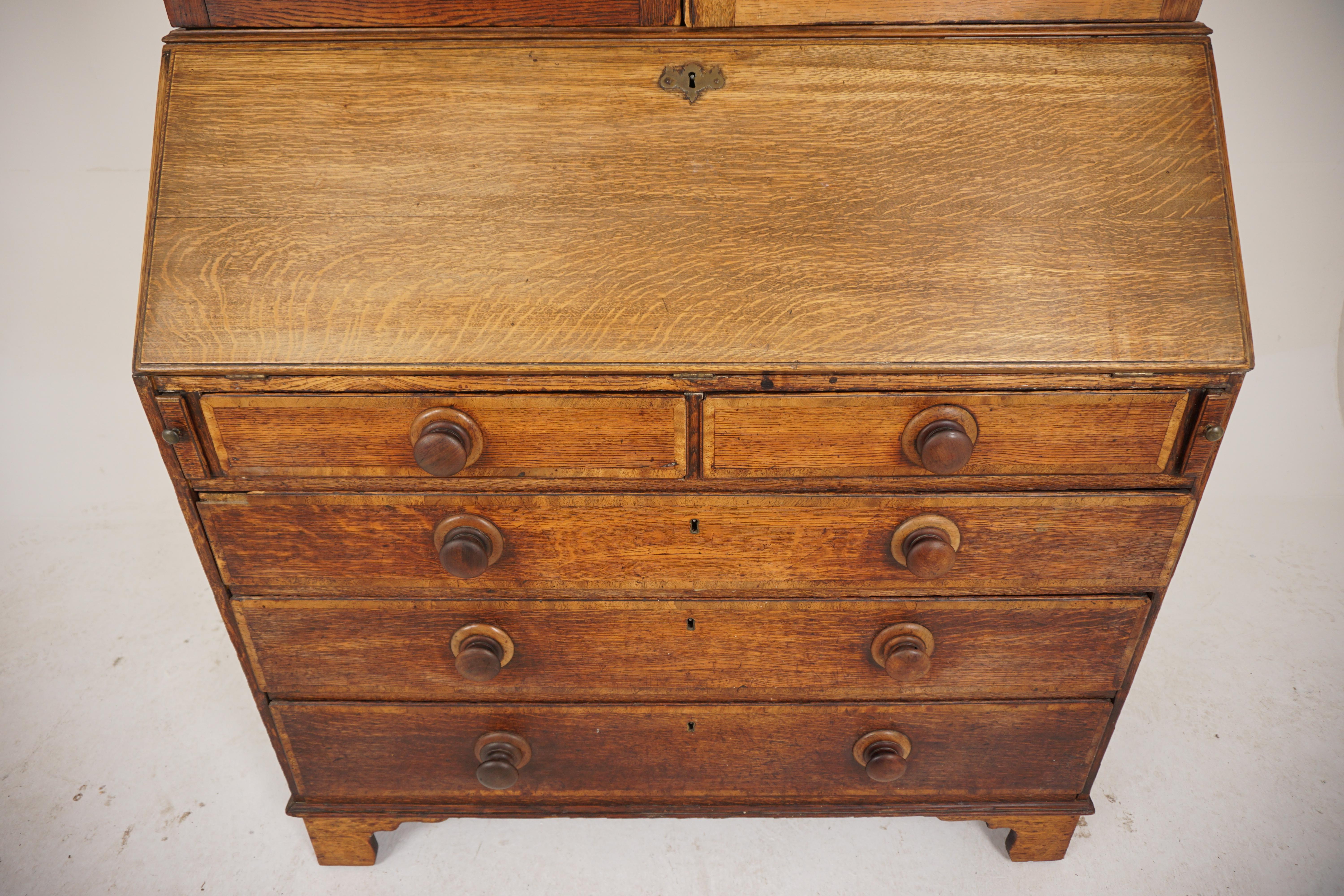 Ant. Georgian Oak Bureau Bookcase, Housekeepers Cupboard, Scotland 1780, H154 For Sale 4
